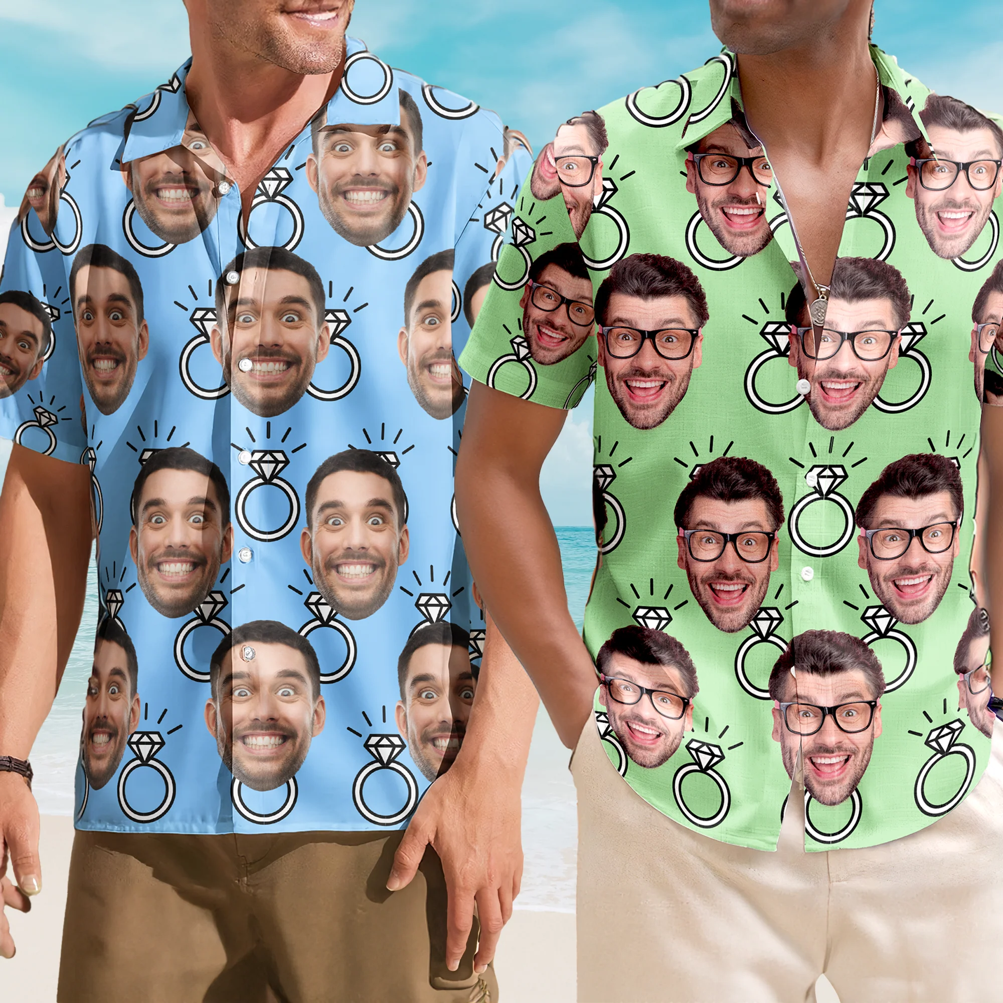 Custom Funny Face Wedding Bachelor Party - Custom Photo Hawaiian Shirt - Image 2
