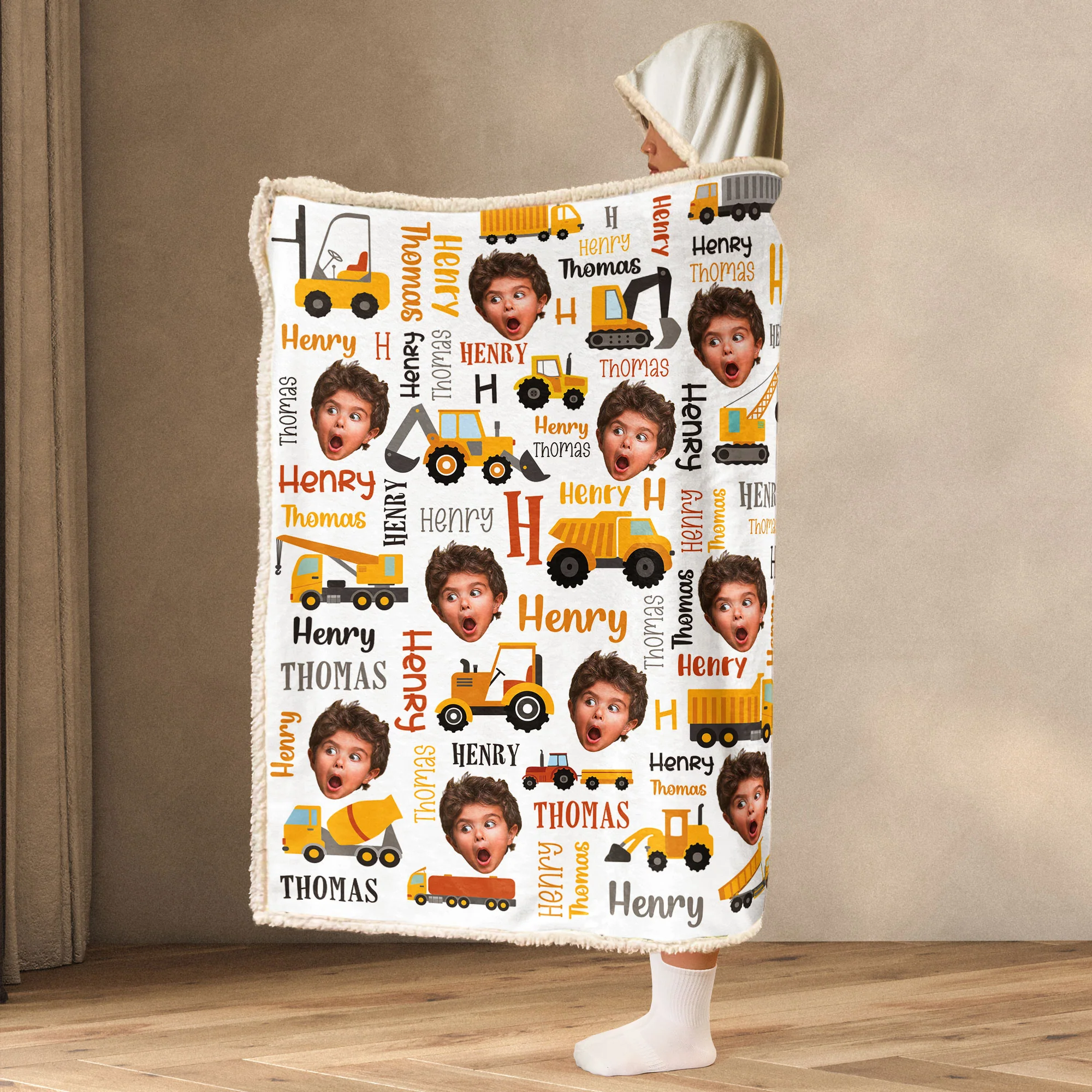 Custom Funny Kid Face Construction - Personalized Photo Wearable Blanket Hoodie - Image 2
