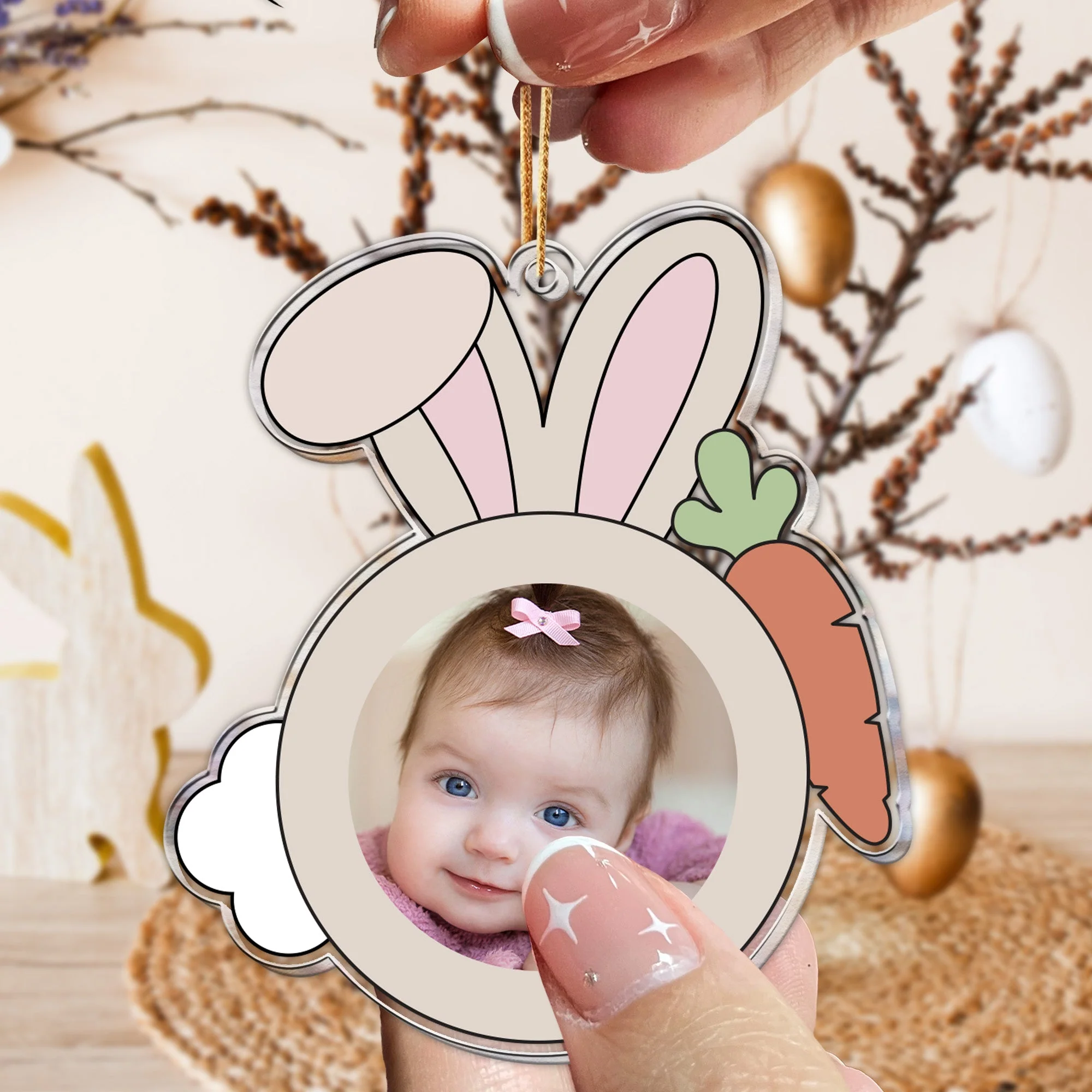 Custom Funny Rabbit Face For Kid Family Easter - Personalized Photo Easter Ornament - Image 4