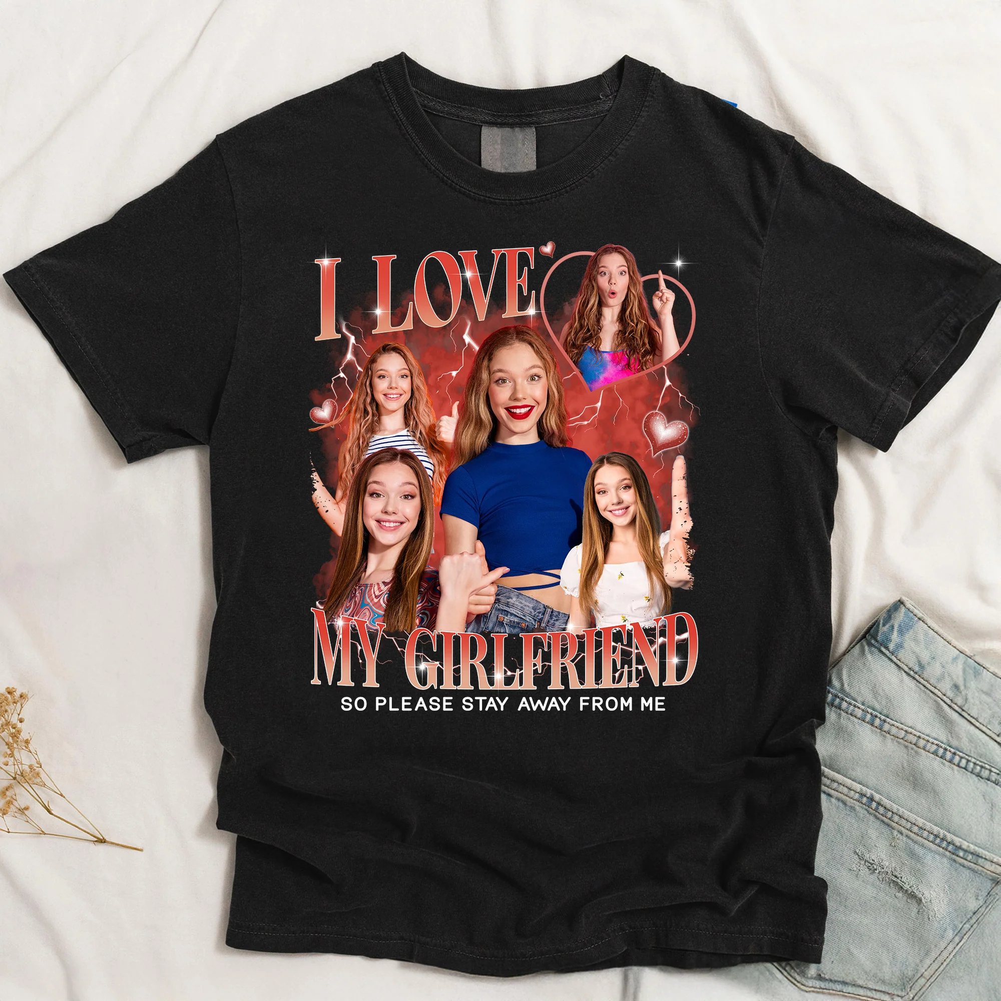 Custom Girlfriend Vintage Bootleg Shirt I Love My Girlfriend - Personalized Photo Comfort Tee - Image 6
