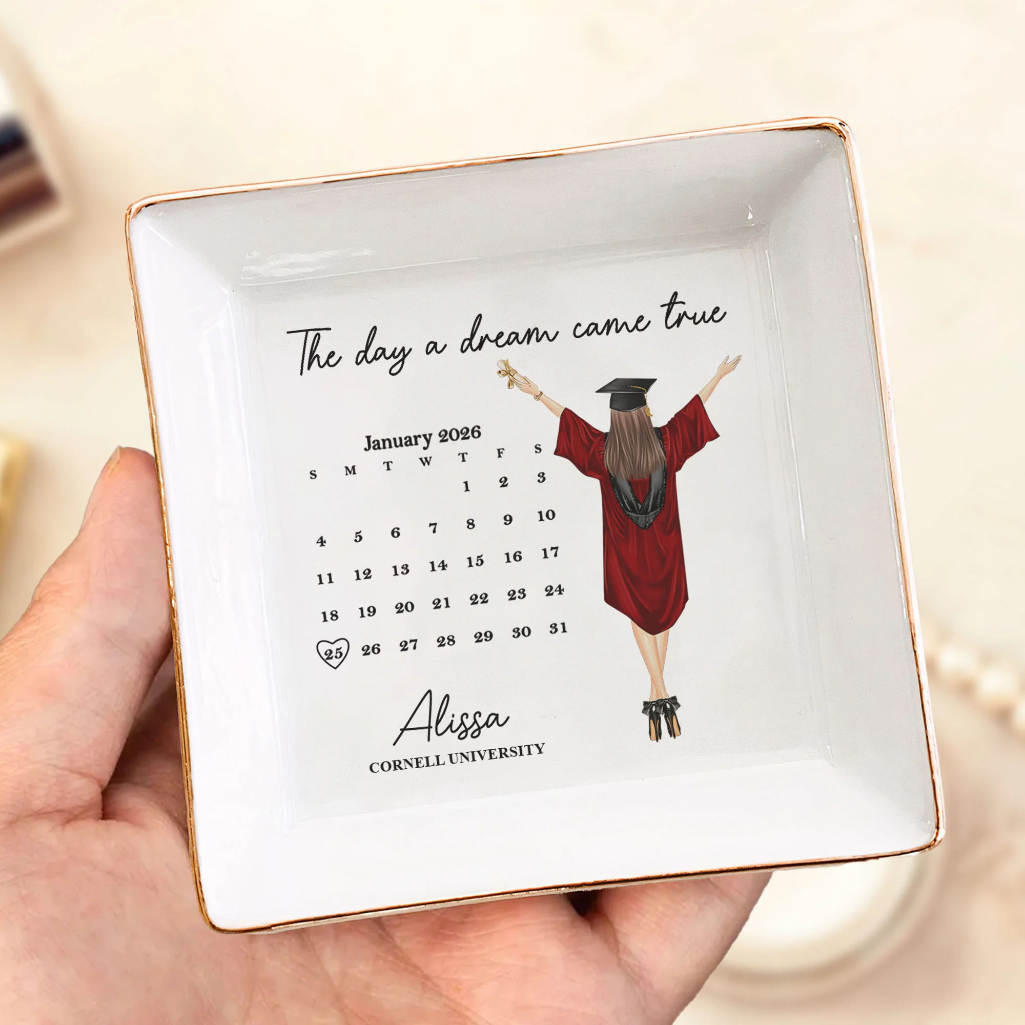 Custom Graduation Date The Day A Dream Came True - Personalized Jewelry Dish - Image 2