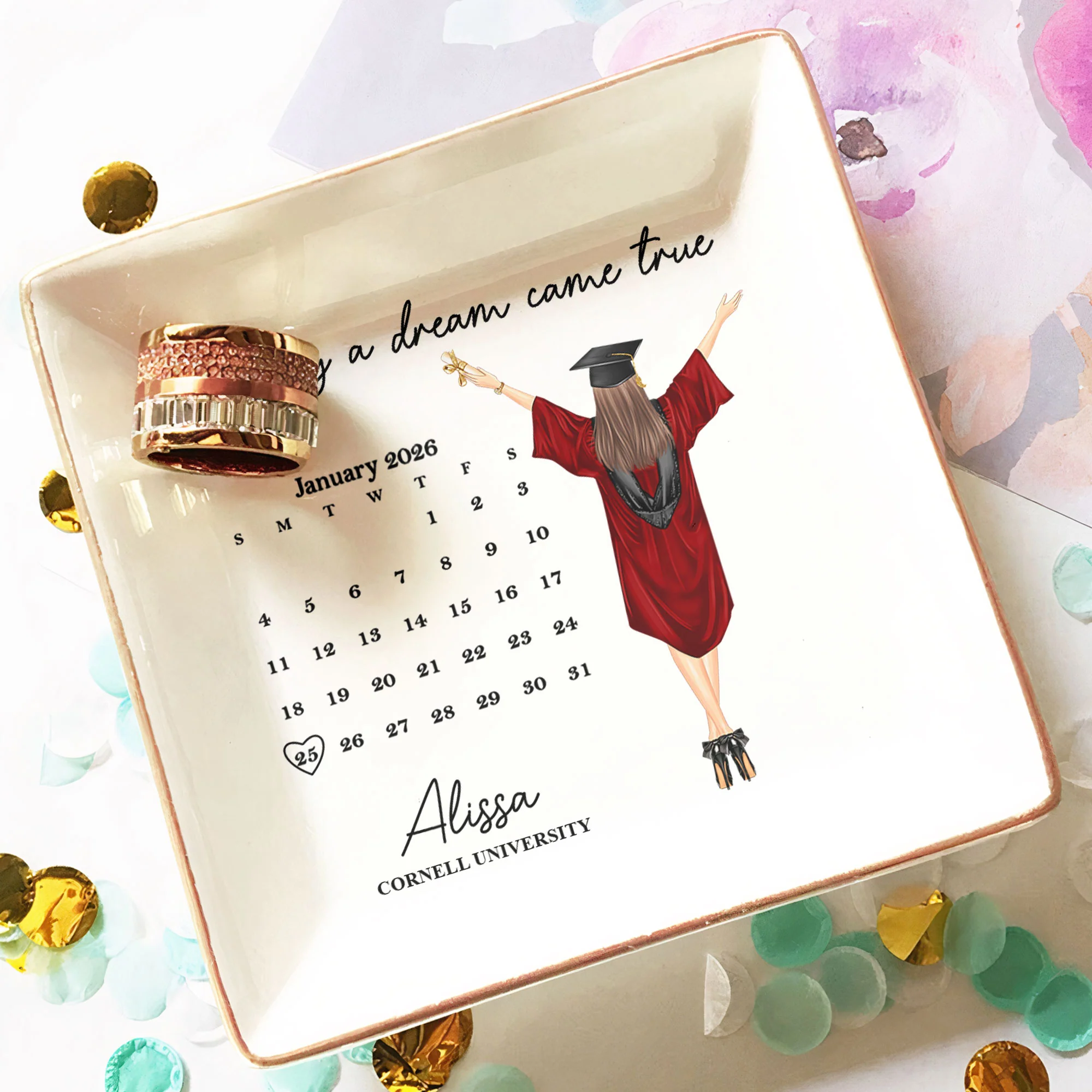 Custom Graduation Date The Day A Dream Came True - Personalized Jewelry Dish - Image 3