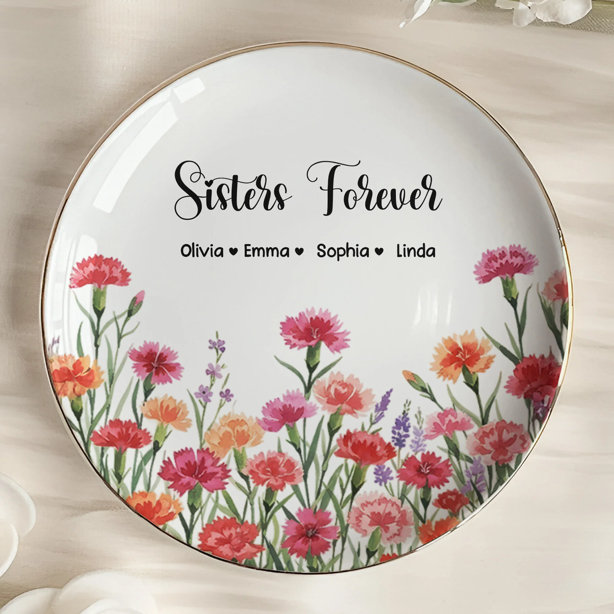 Custom Her Birth Flower & Message, Friendship Thank You Gift For Besties, Sisters - Personalized Jewelry Dish - Image 3
