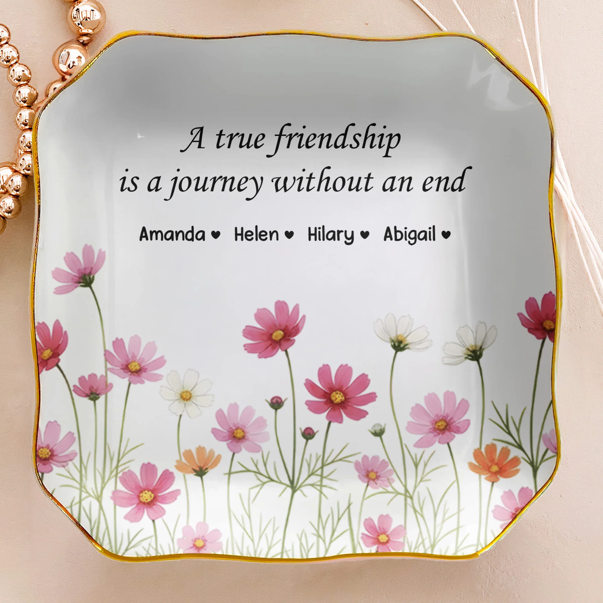 Custom Her Birth Flower & Message, Friendship Thank You Gift For Besties, Sisters - Personalized Jewelry Dish - Image 4