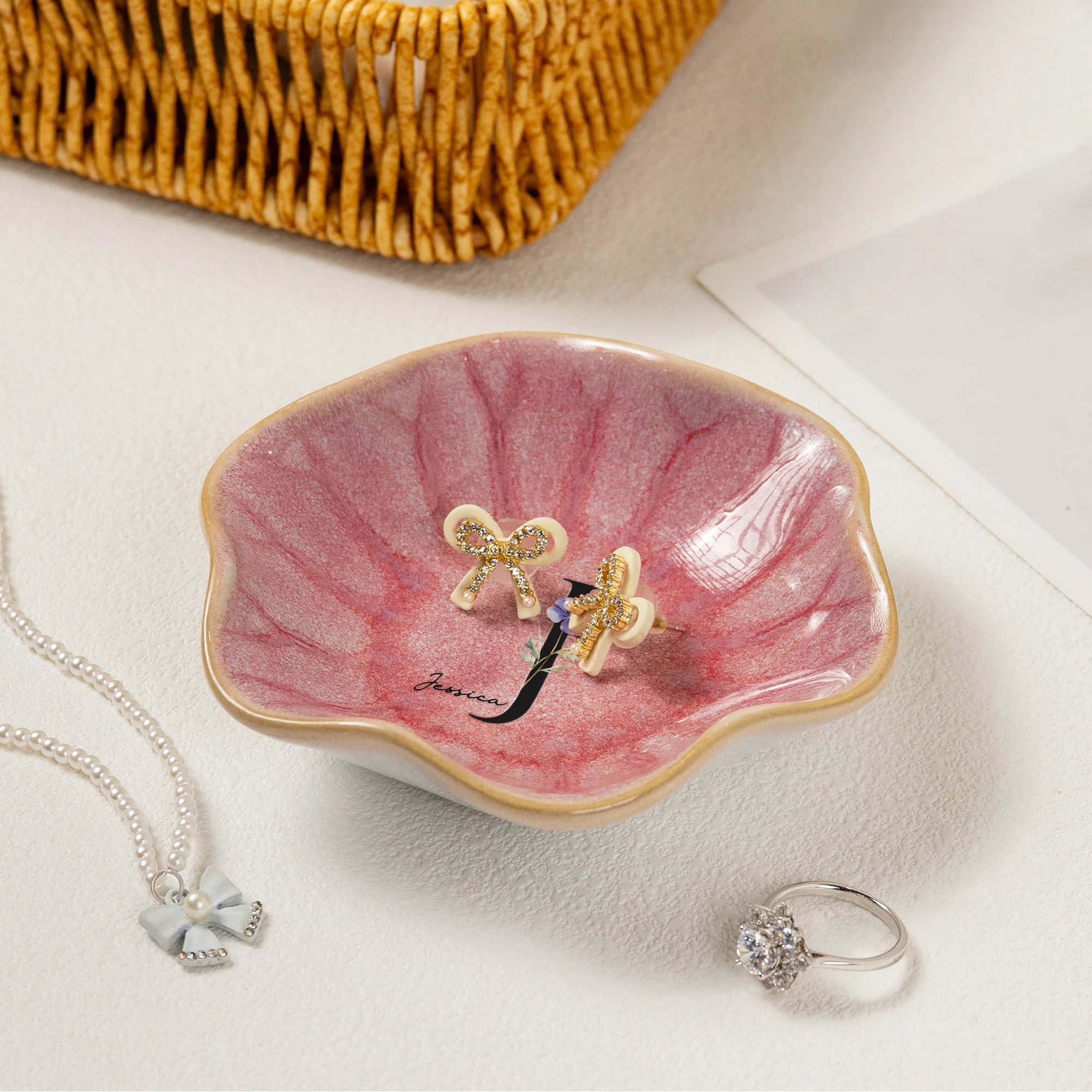 Custom Initial Name & Birth Flowers For Her, Wife, Friends, Sisters, Mom, Daughters - Personalized Jewelry Dish - Image 3