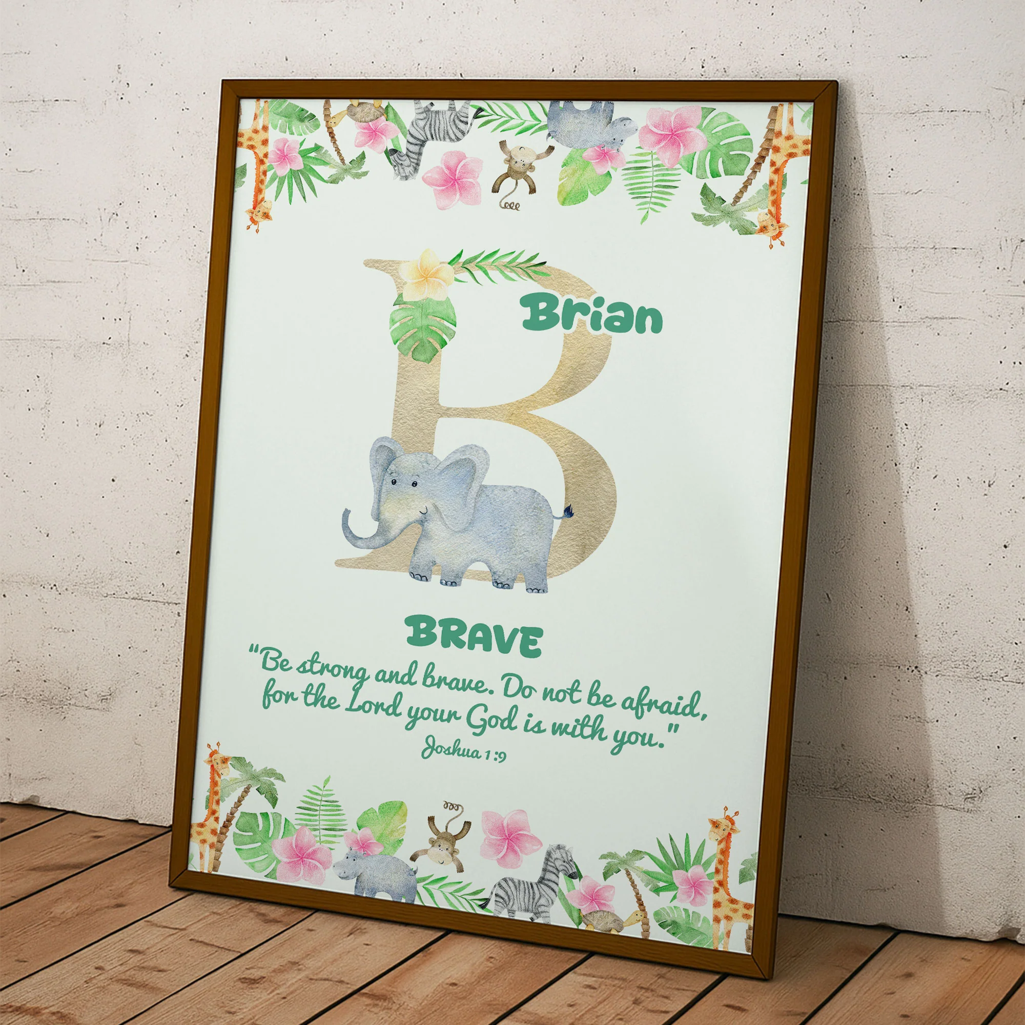 Custom Initial Name With Bible Verse Safari Animal Blanket For Kids - Personalized Poster