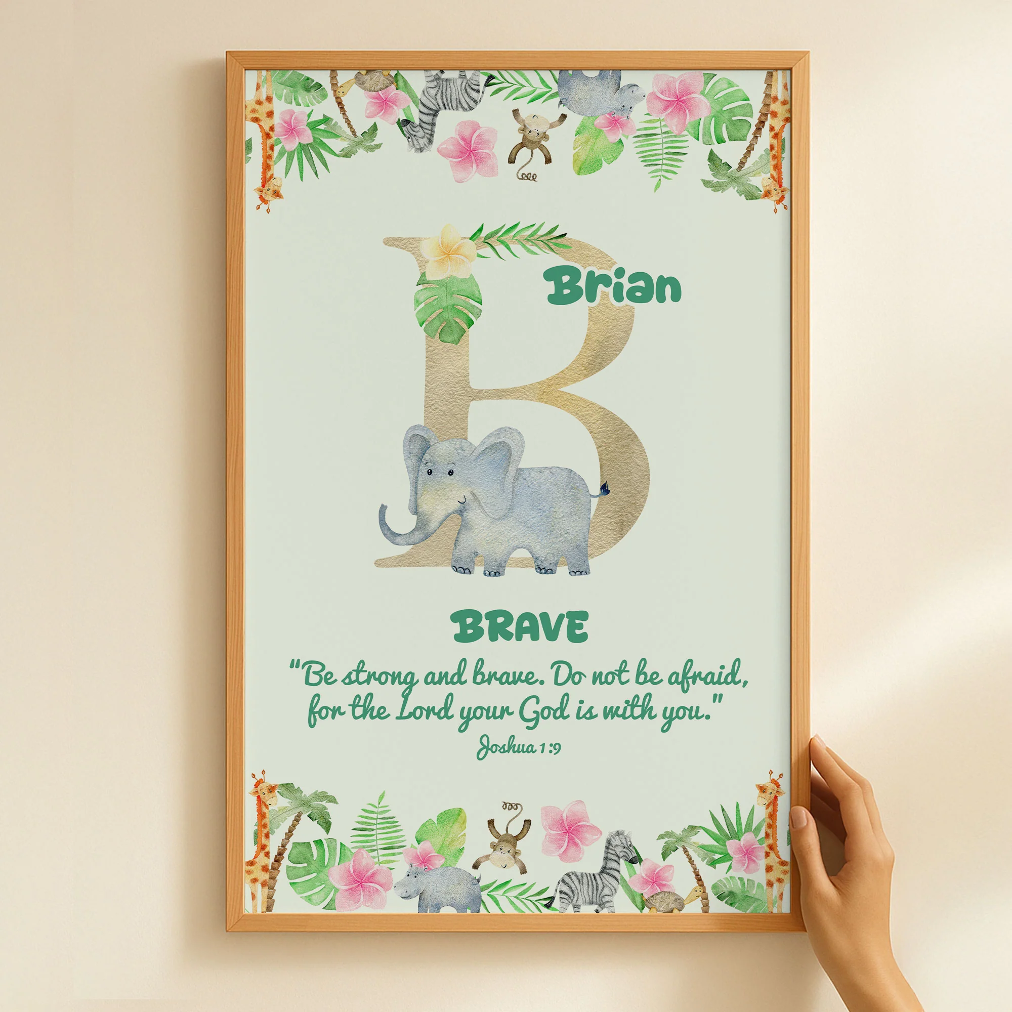 Custom Initial Name With Bible Verse Safari Animal Blanket For Kids - Personalized Poster - Image 2