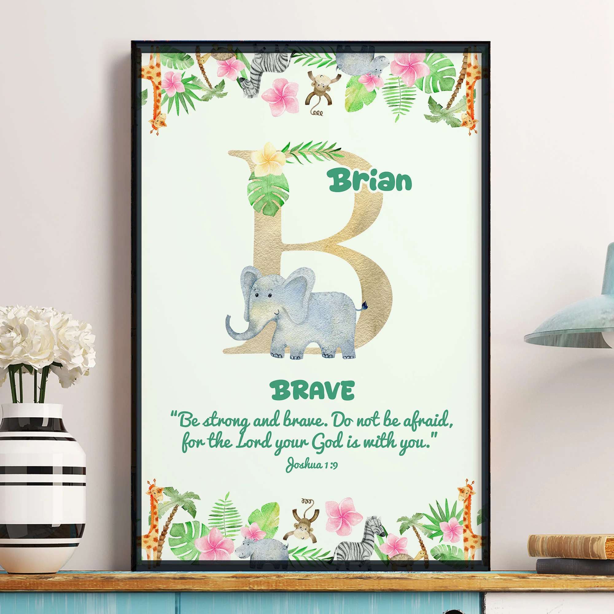 Custom Initial Name With Bible Verse Safari Animal Blanket For Kids - Personalized Poster - Image 4