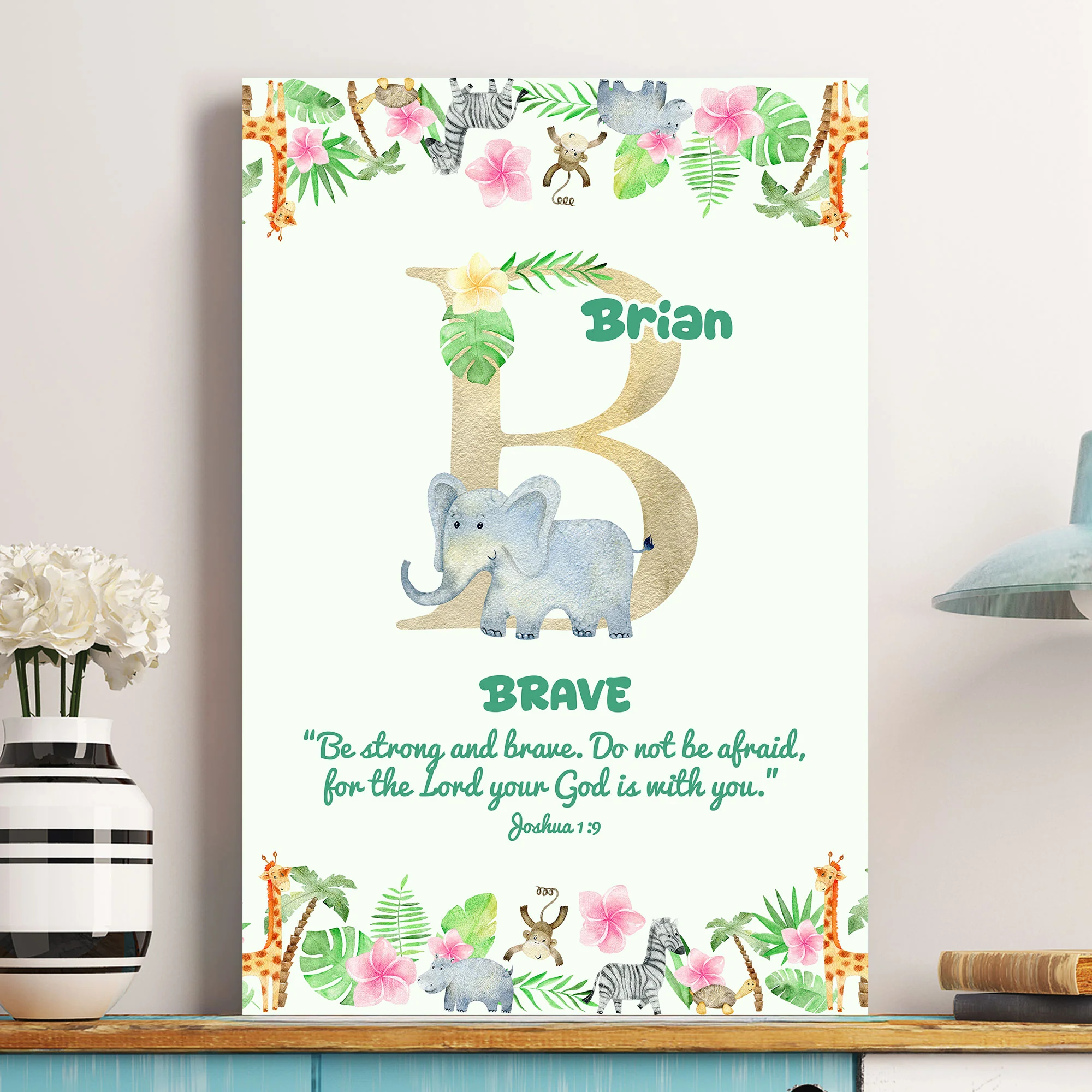 Custom Initial Name With Bible Verse Safari Animal Blanket For Kids - Personalized Poster - Image 6