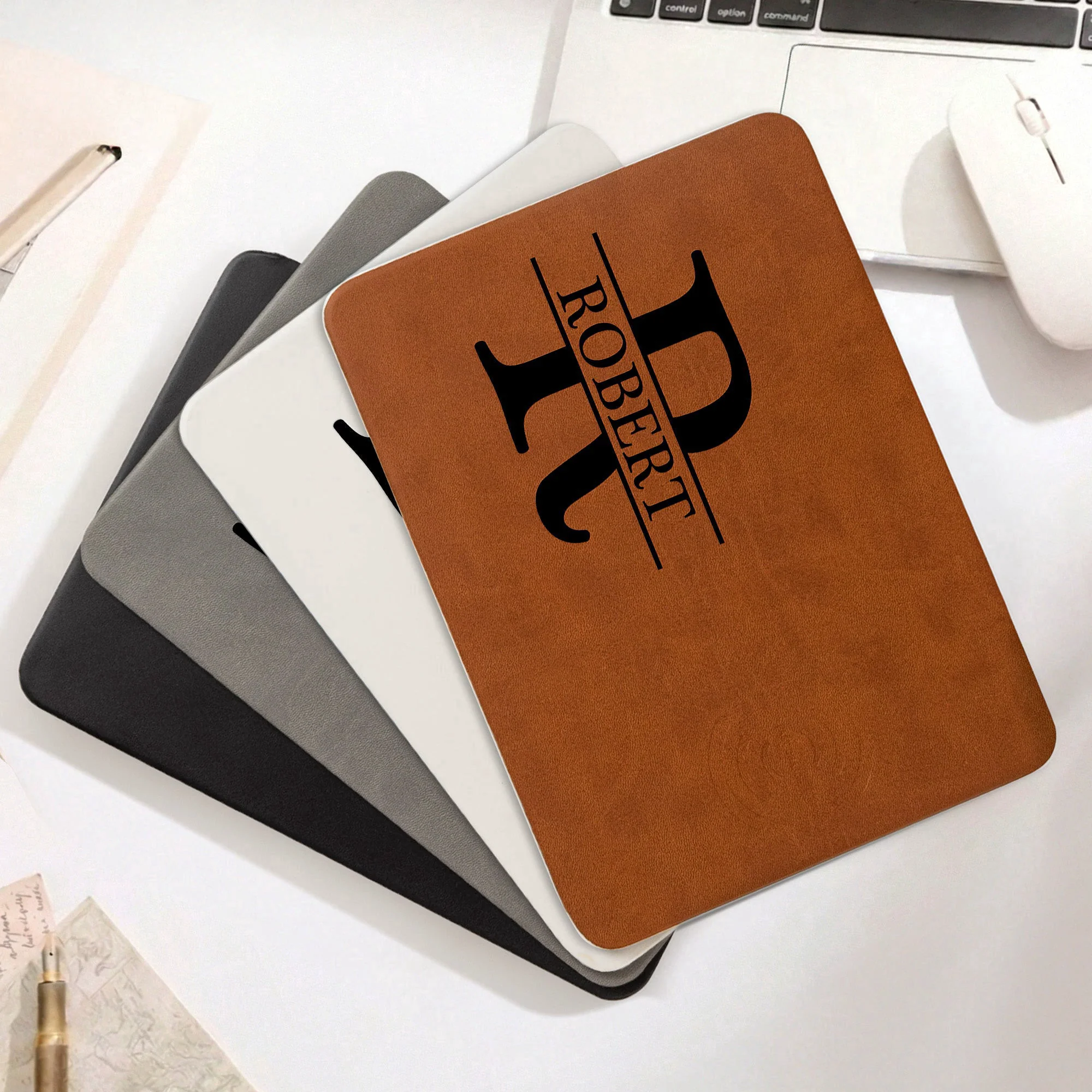 Custom Initial Names For Him, Son, Husband, Boyfriend, Coworkers - Personalized Leather Charging Mat - Image 2