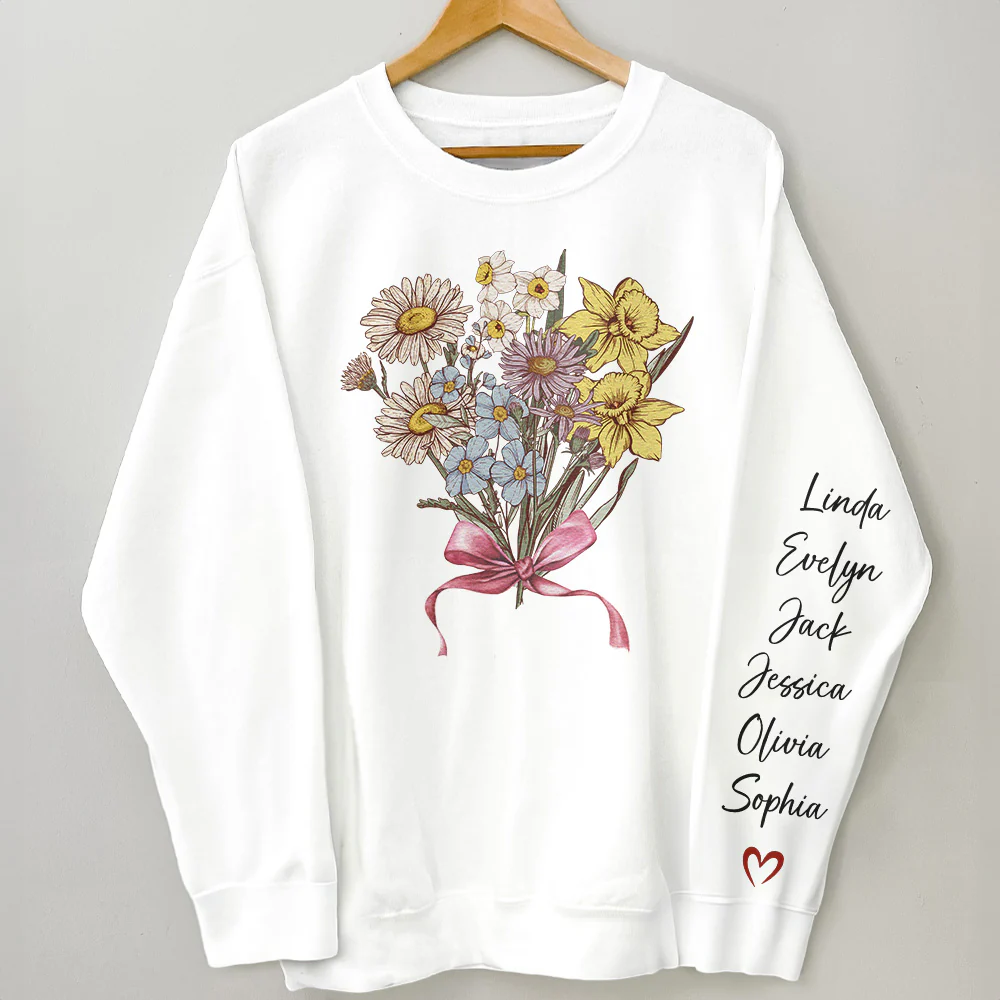 Custom Kid Birth Month Flower On Sleeves For Grandma, Mum - Personalized Sweatshirt - Image 4