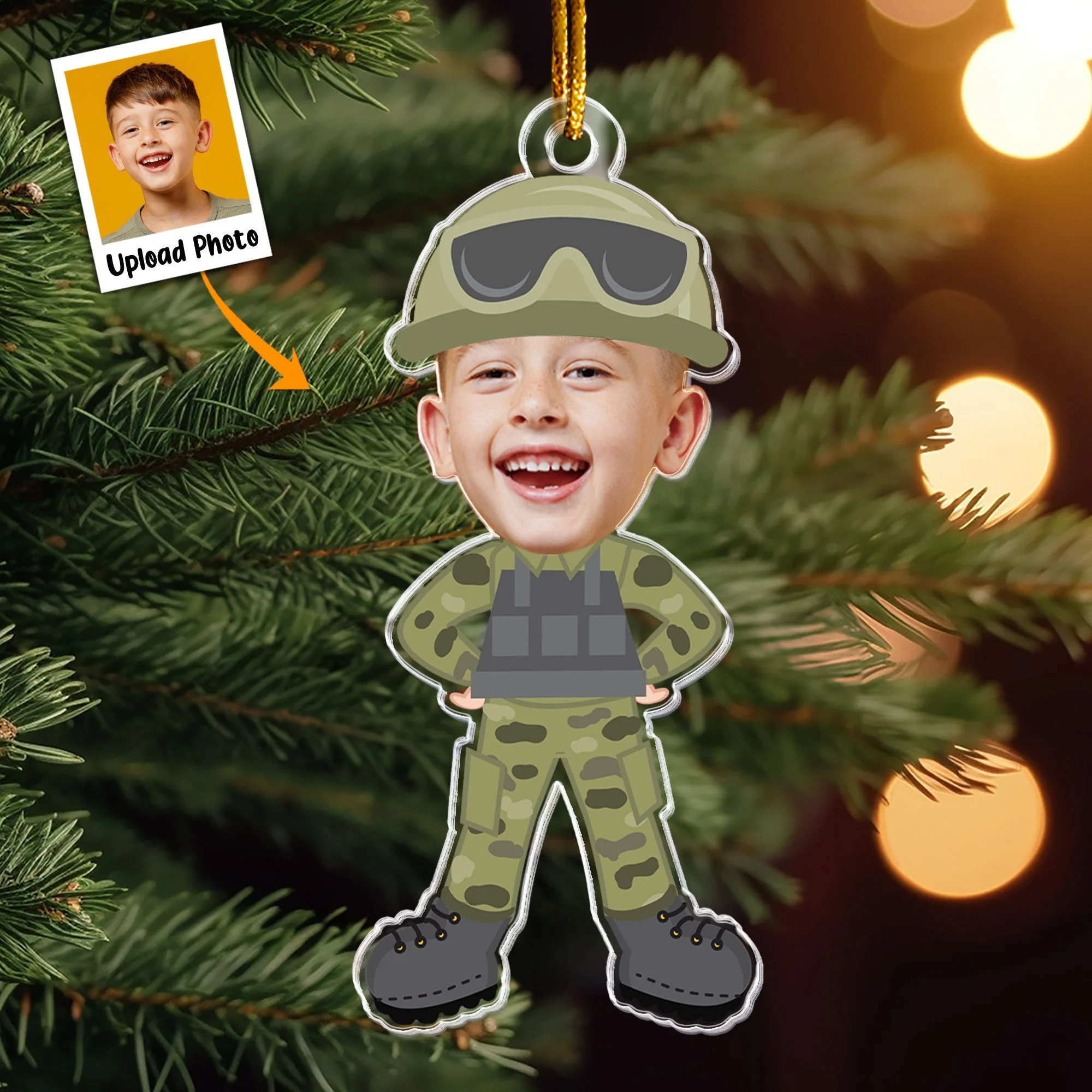Custom Kid Face Army - Personalized Acrylic Photo Ornament - Image 2