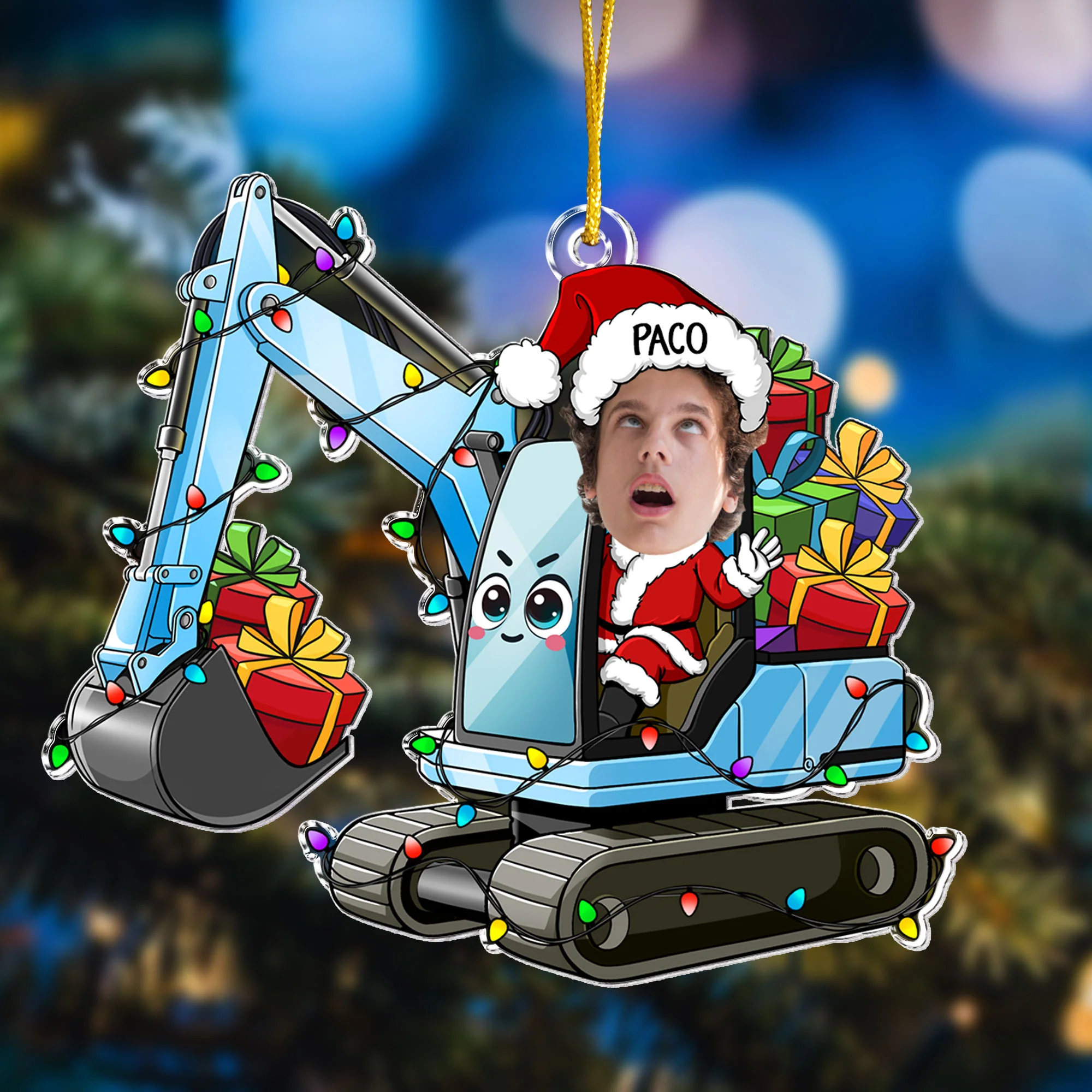 Custom Kid Face Cartoon Excavator - Personalized Acrylic Photo Ornament - Image 6