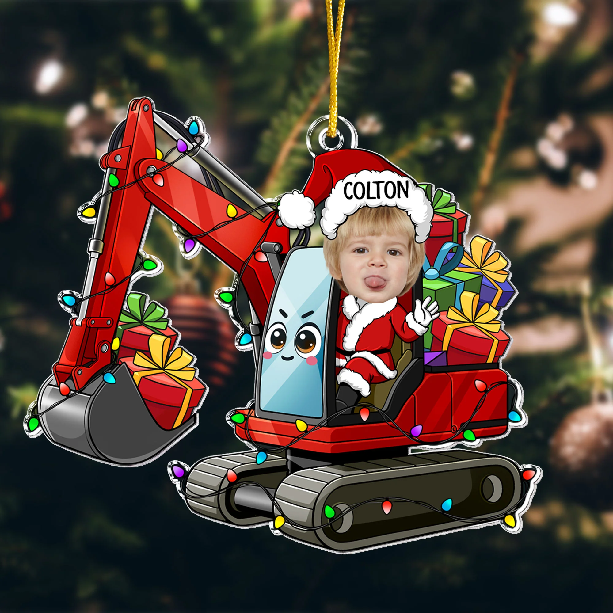 Custom Kid Face Cartoon Excavator - Personalized Acrylic Photo Ornament - Image 8