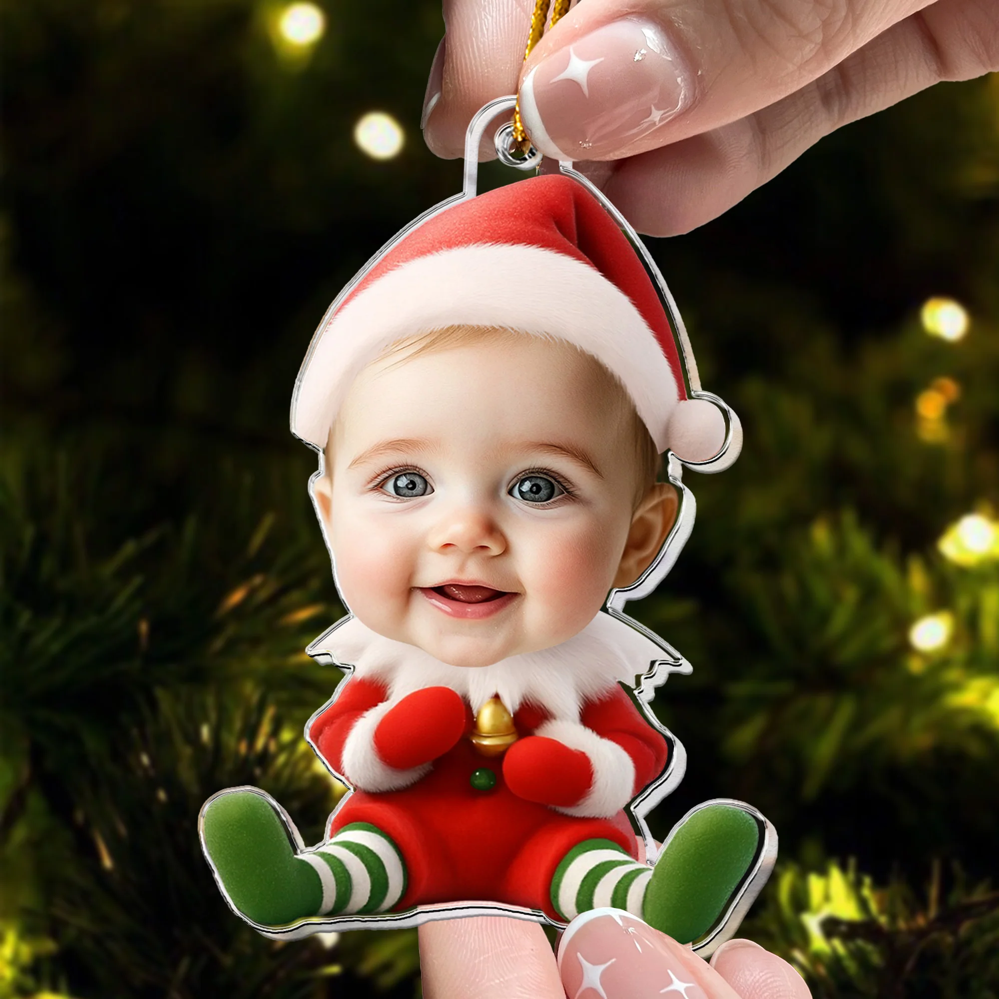 Custom Kid Face Cute Elf Baby - Personalized Acrylic Photo Ornament - Image 2