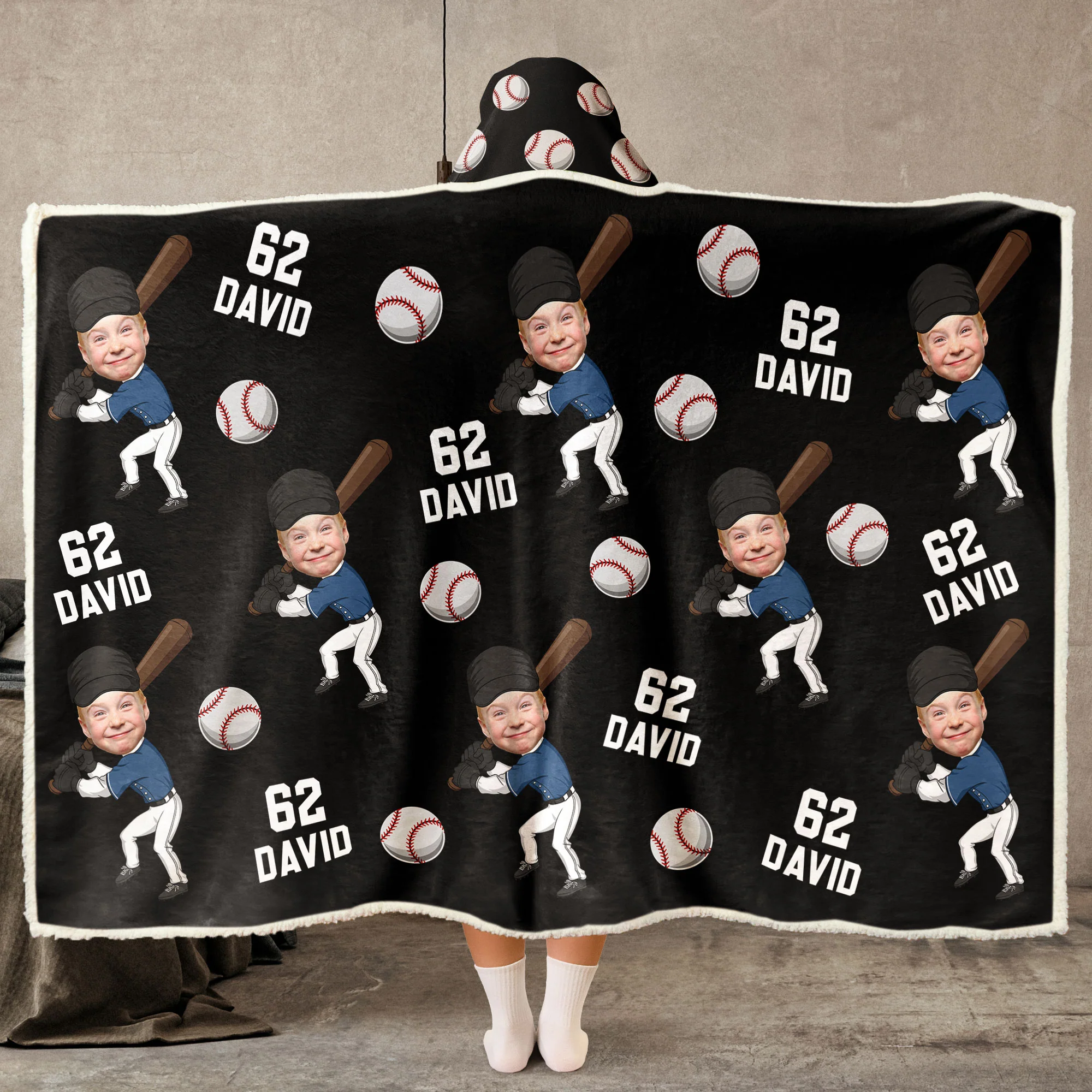 Custom Kid Face Funny Baseball & Softball - Personalized Photo Wearable Blanket Hoodie - Image 2