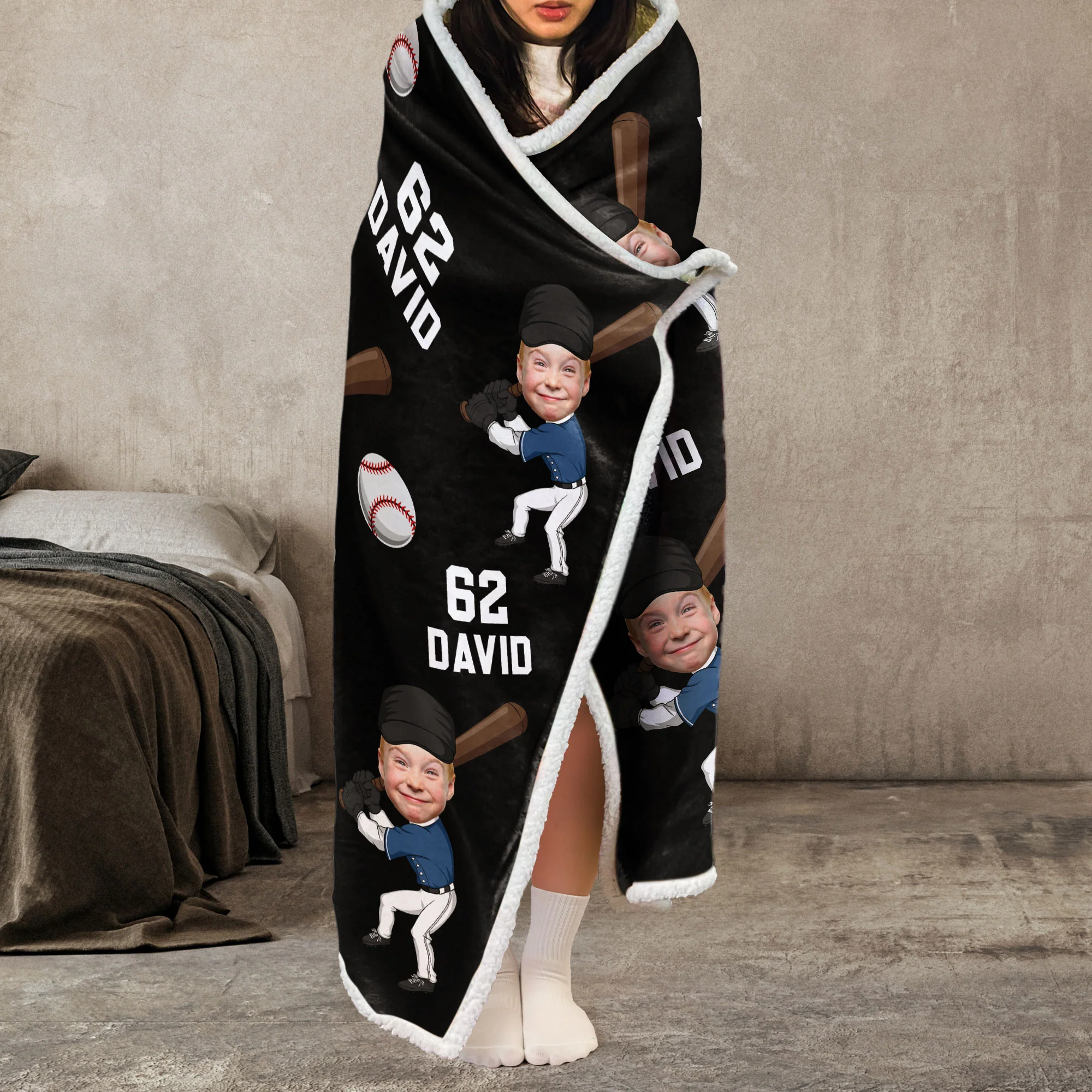 Custom Kid Face Funny Baseball & Softball - Personalized Photo Wearable Blanket Hoodie - Image 5