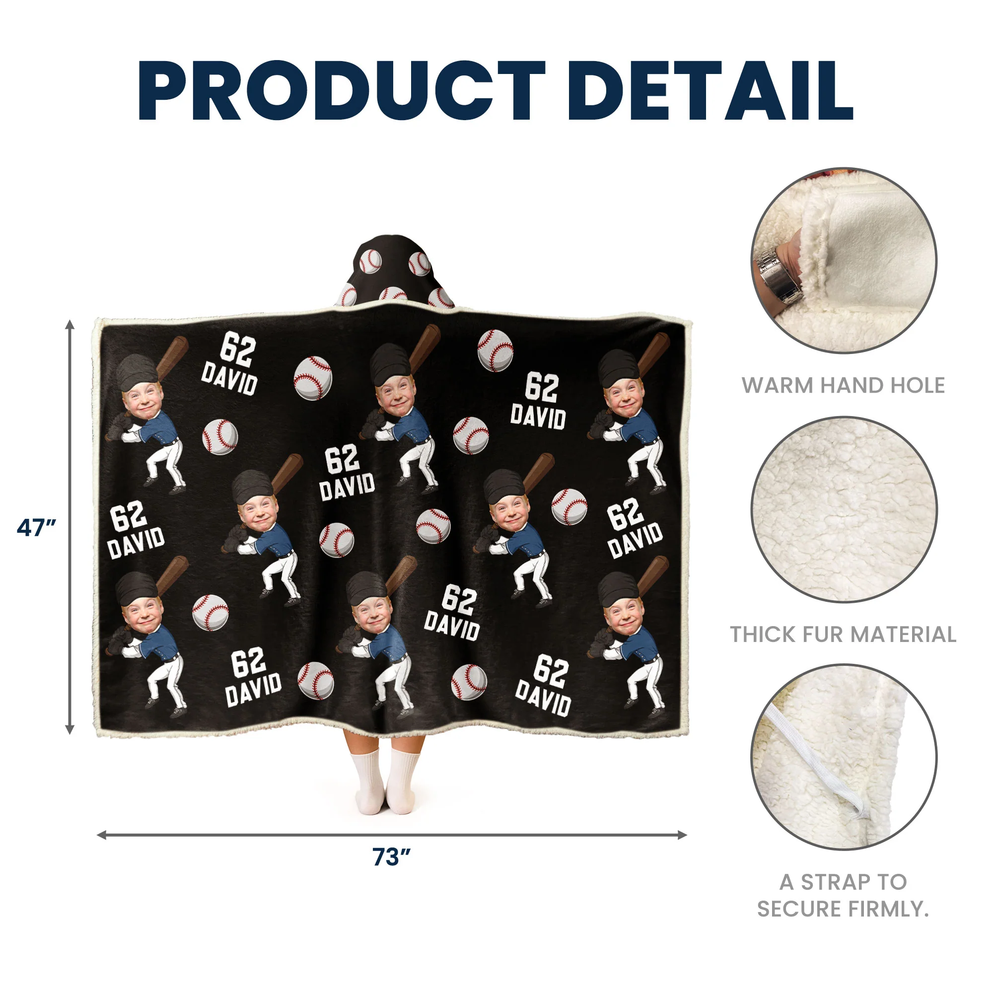 Custom Kid Face Funny Baseball & Softball - Personalized Photo Wearable Blanket Hoodie - Image 6