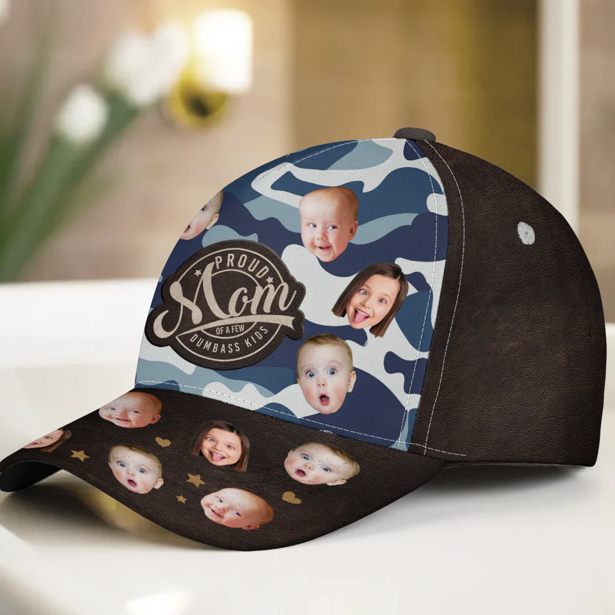 Custom Kid Faces Proud Father Of A Few Dumbass Kids - Personalized Photo Classic Cap - Image 6