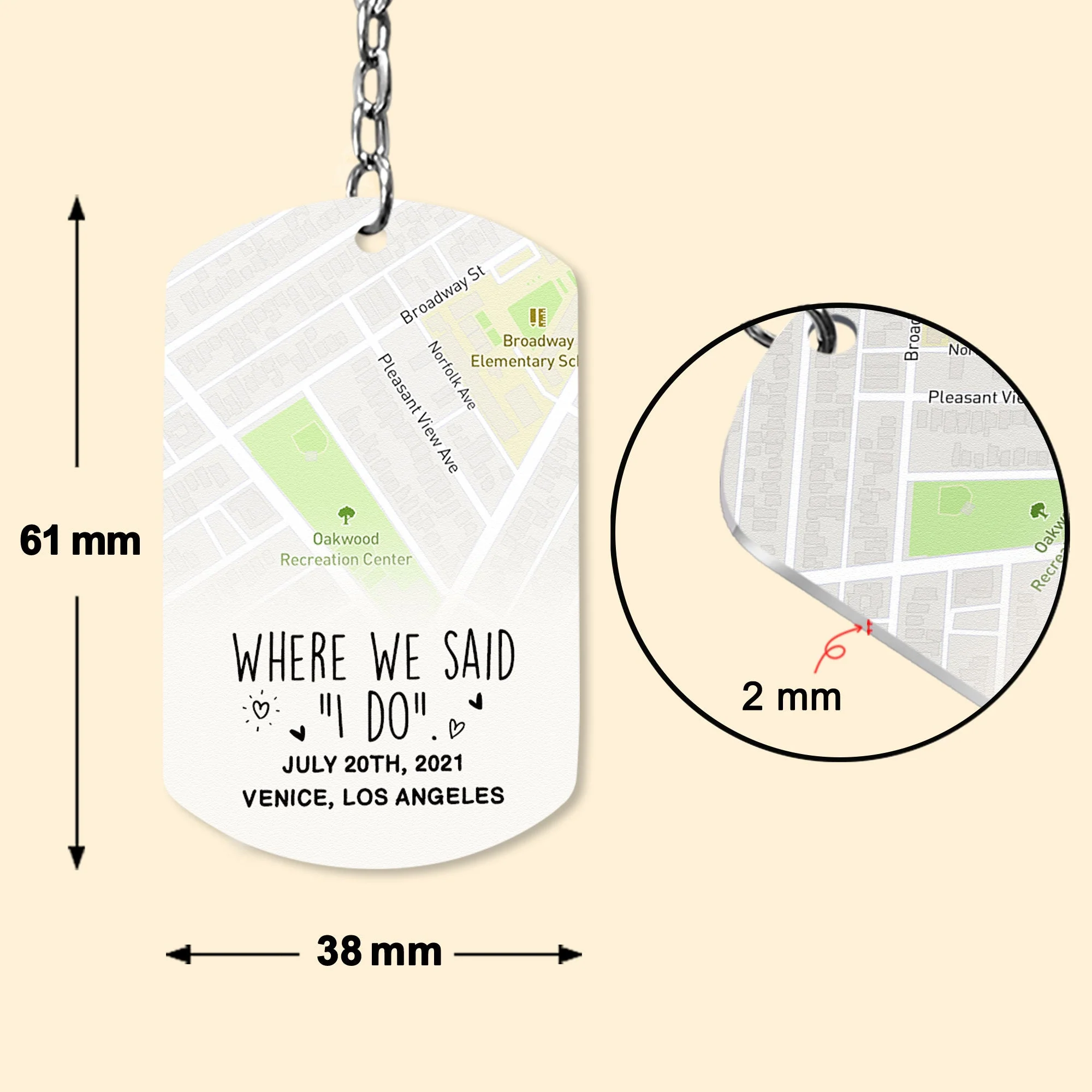 Custom Location Map Where We First Met Engaged Couples - Personalized Keychain - Image 4