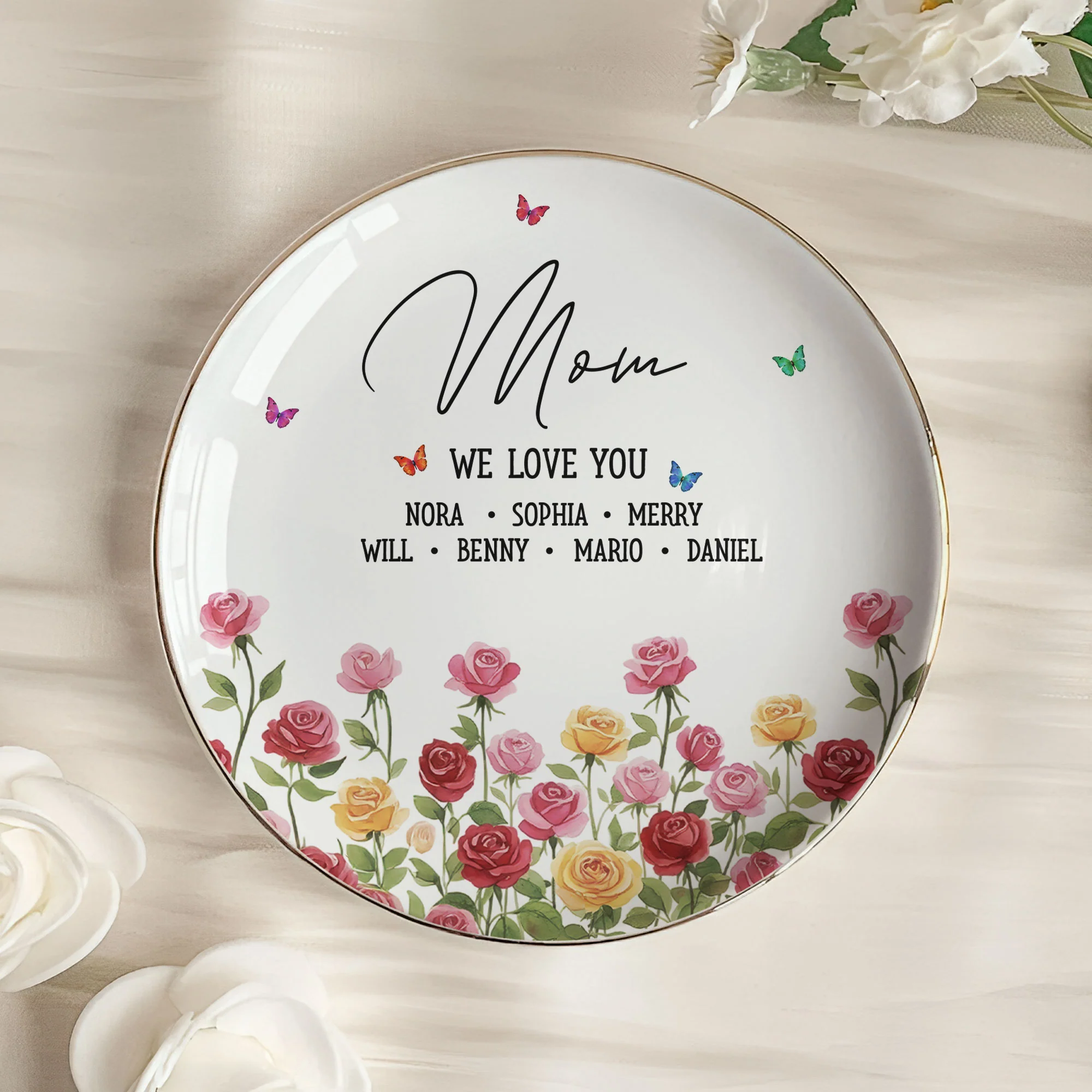 Custom Mom's Birth Flower - Mother's Day Gift For Mom From Daughter, Son - Personalized Jewelry Dish - Image 2