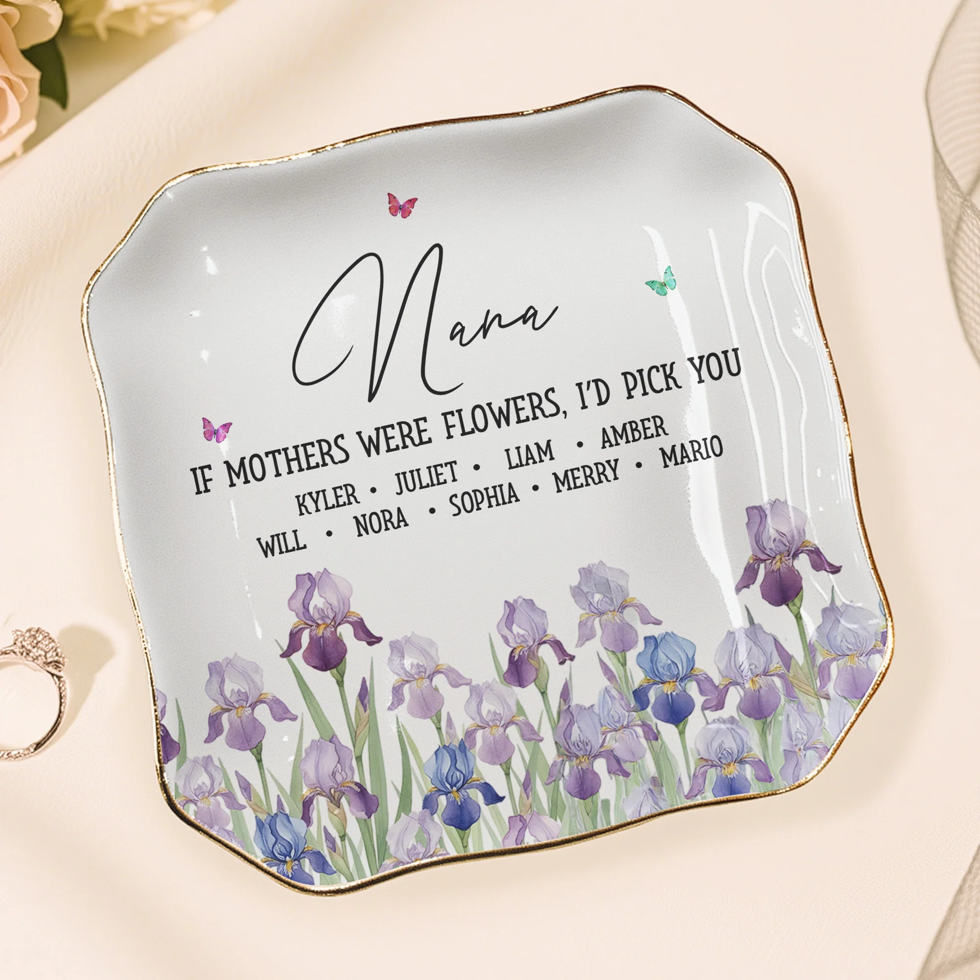 Custom Mom's Birth Flower - Mother's Day Gift For Mom From Daughter, Son - Personalized Jewelry Dish - Image 3