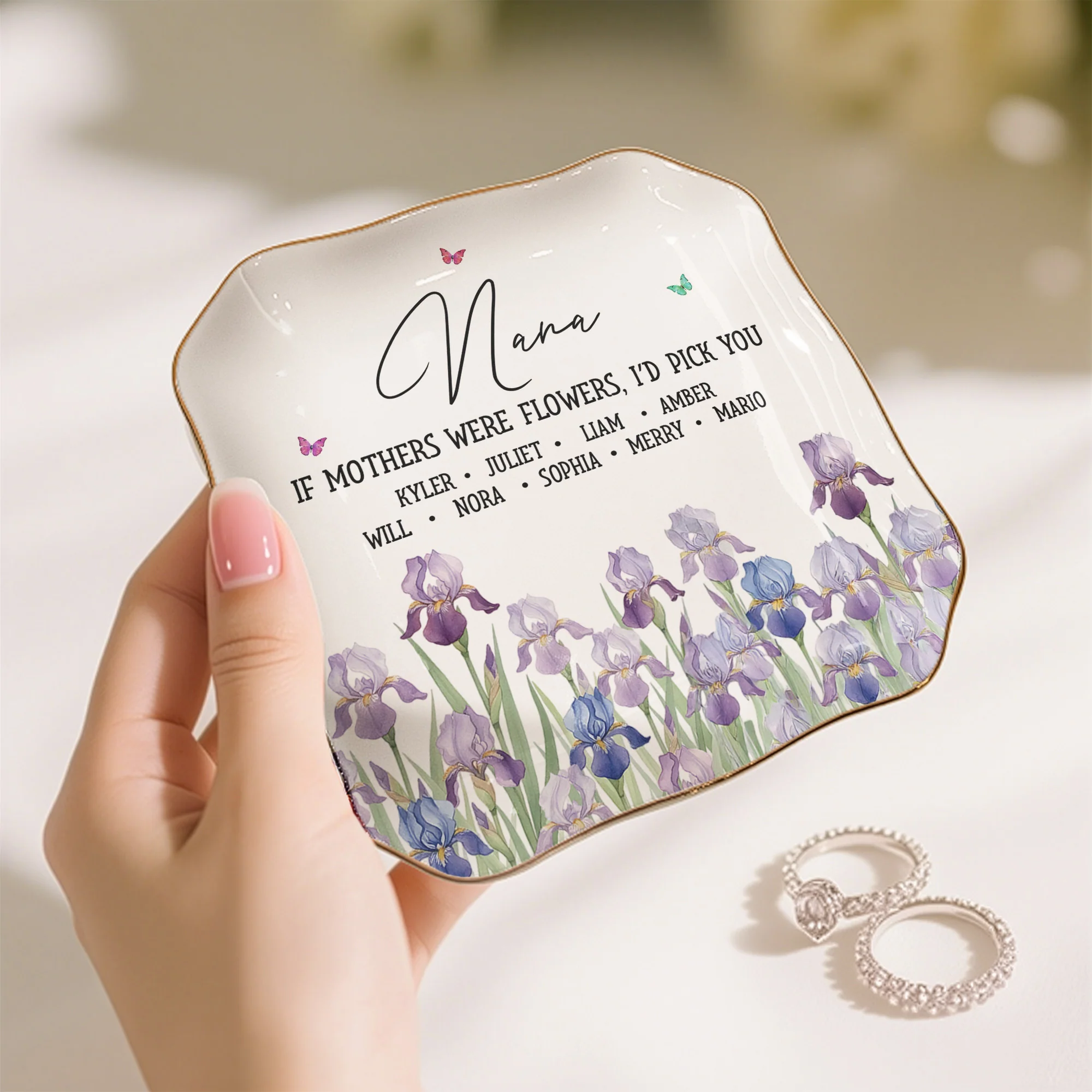 Custom Mom's Birth Flower - Mother's Day Gift For Mom From Daughter, Son - Personalized Jewelry Dish - Image 6