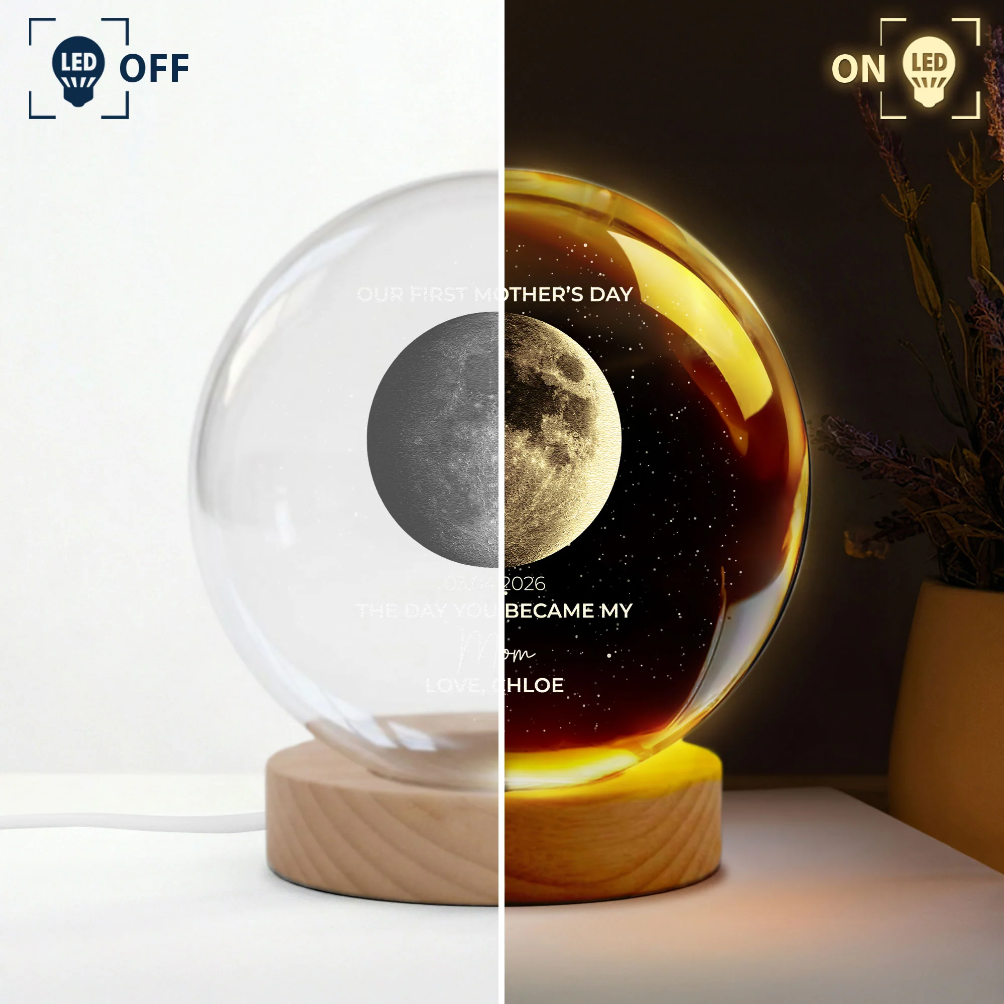 Custom Moon Phase Our 1st Mother's Day The Day You Became My Mom - Personalized Night Light - Image 3