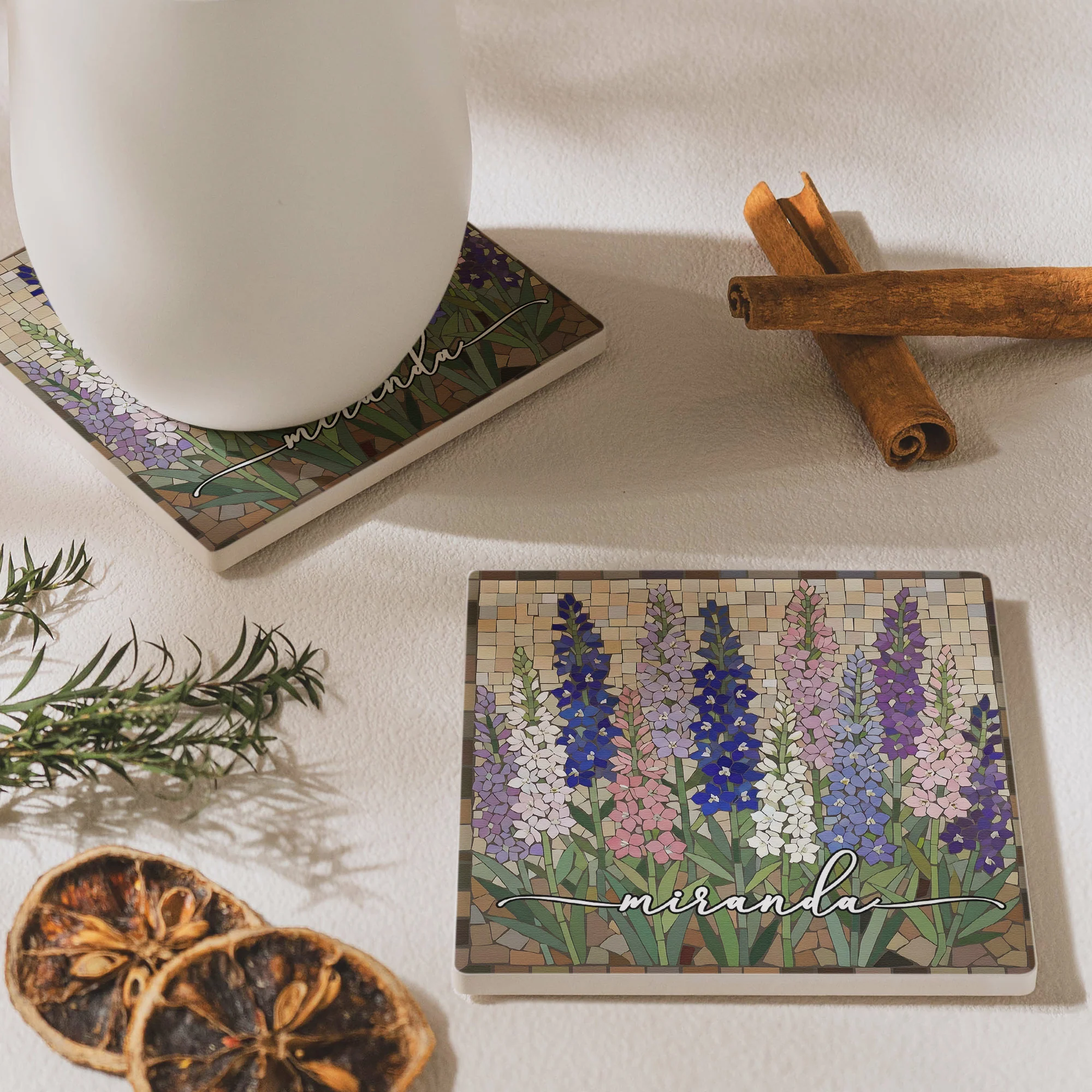 Custom Mosaic Birth Flower Printed Effect For Her, Sister, Mom, Grandma, Daughter - Personalized Ceramic Coaster - Image 7