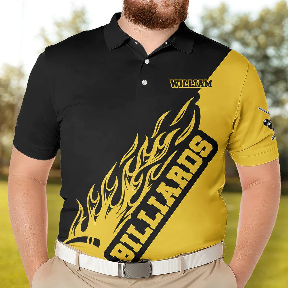 Custom Name Billiard Balls Flaming Pattern Polo Shirt - Custom Polo Shirt - Image 3