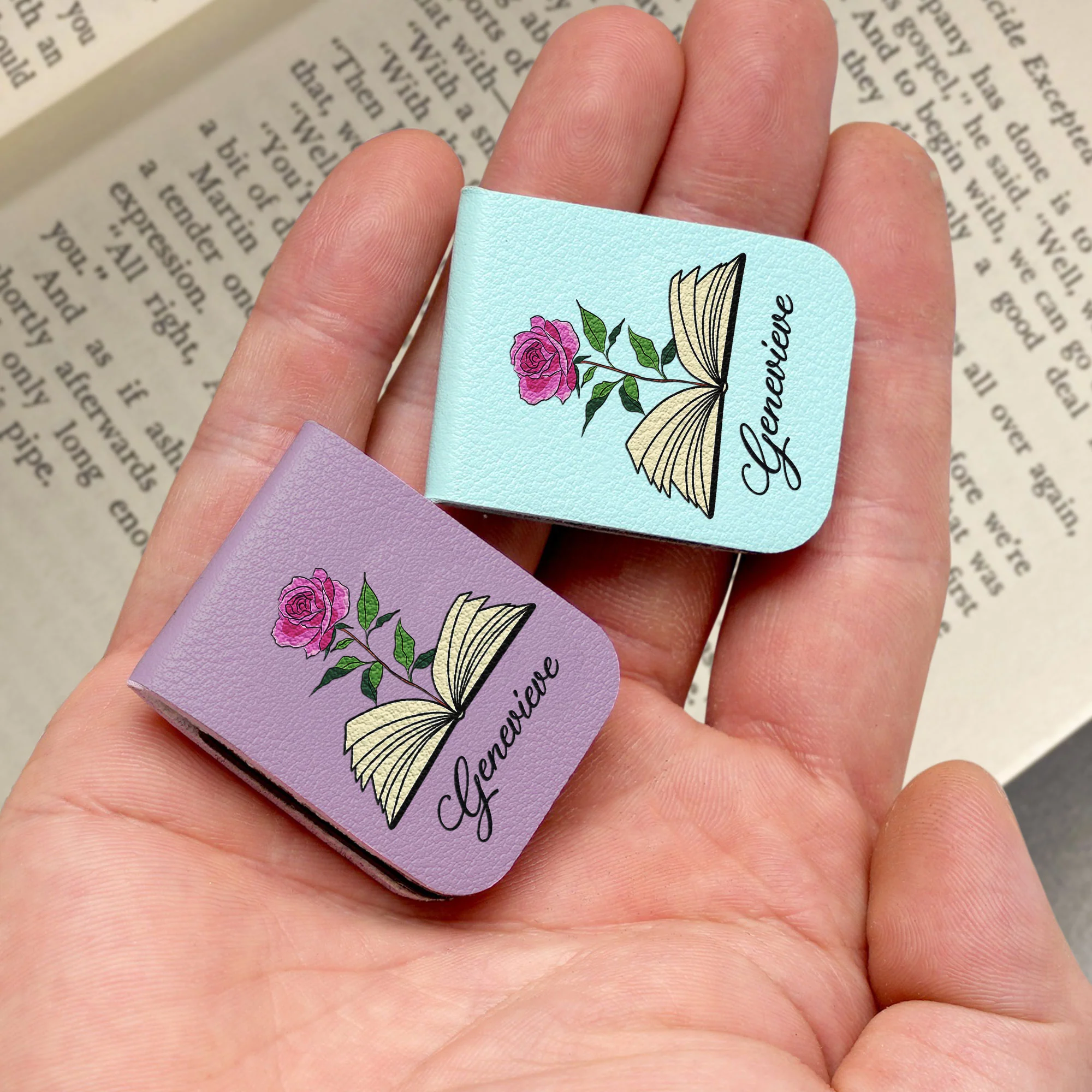 Custom Name & Birth Flower Book Lovers - Personalized Leather Magnetic Bookmark - Image 4