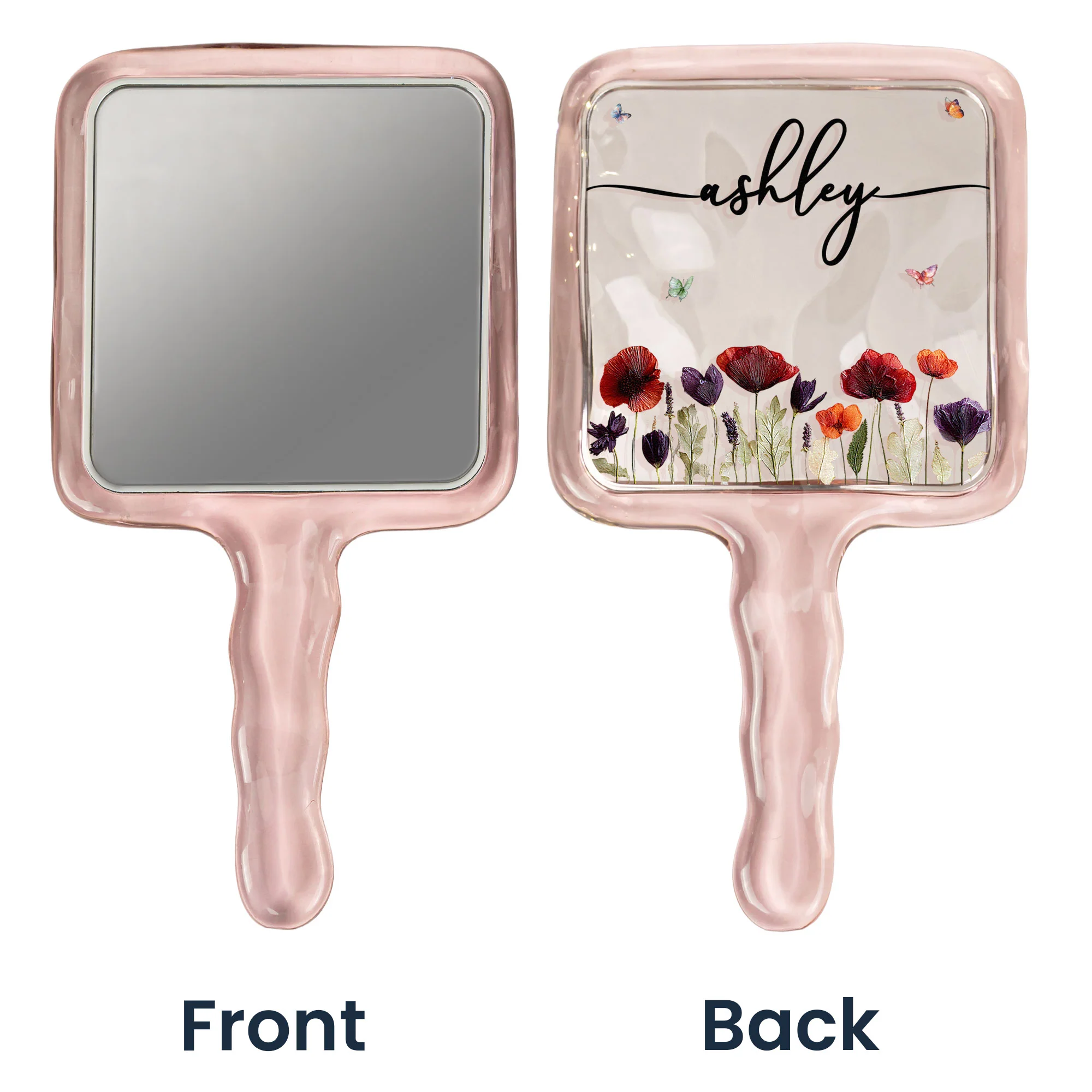 Custom Name & Birth Flower Faux Pressed Flower - Personalized Handheld Mirror - Image 5