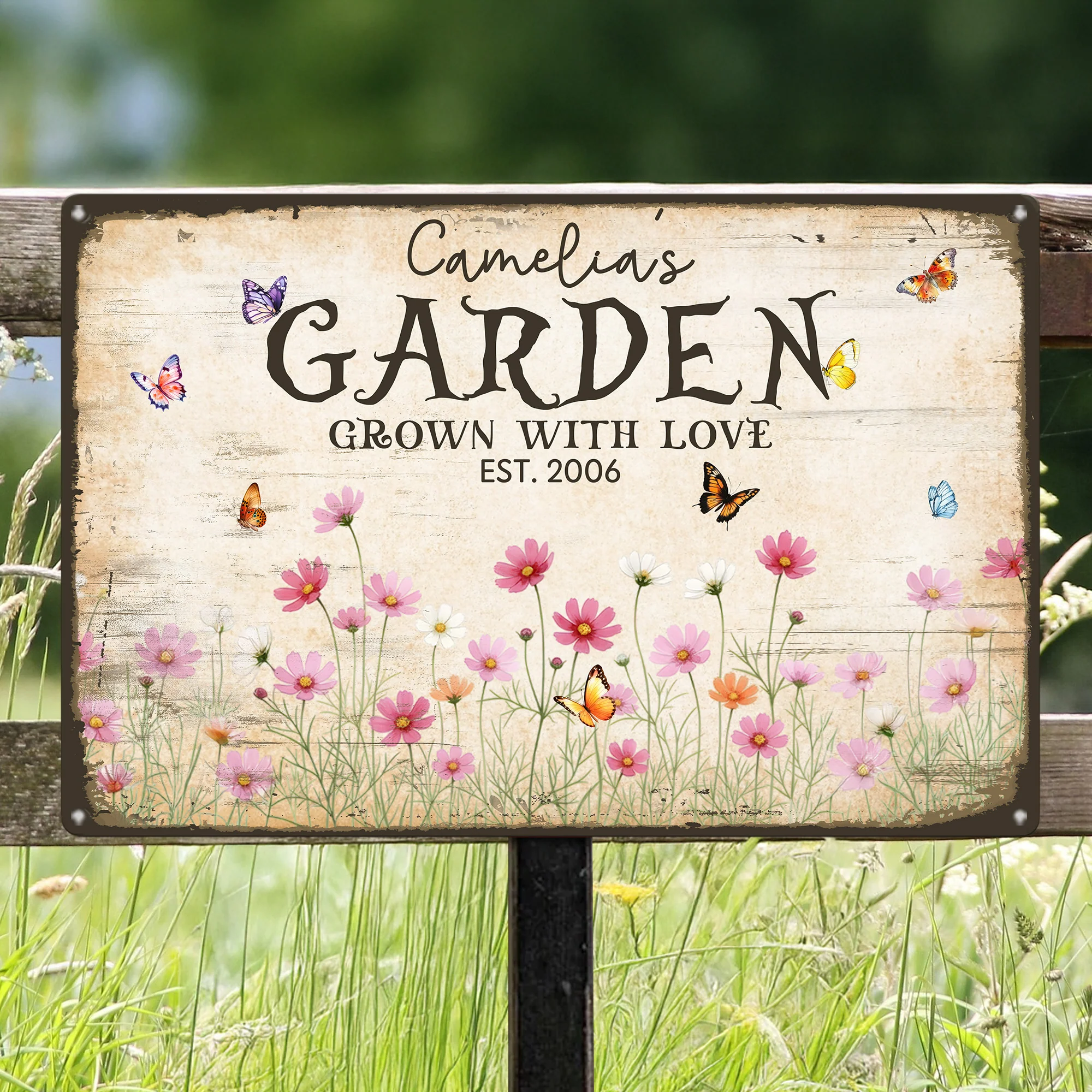 Custom Name & Birth Flower Garden Welcome Sign For Her, Mom, Grandma - Personalized Metal Sign
