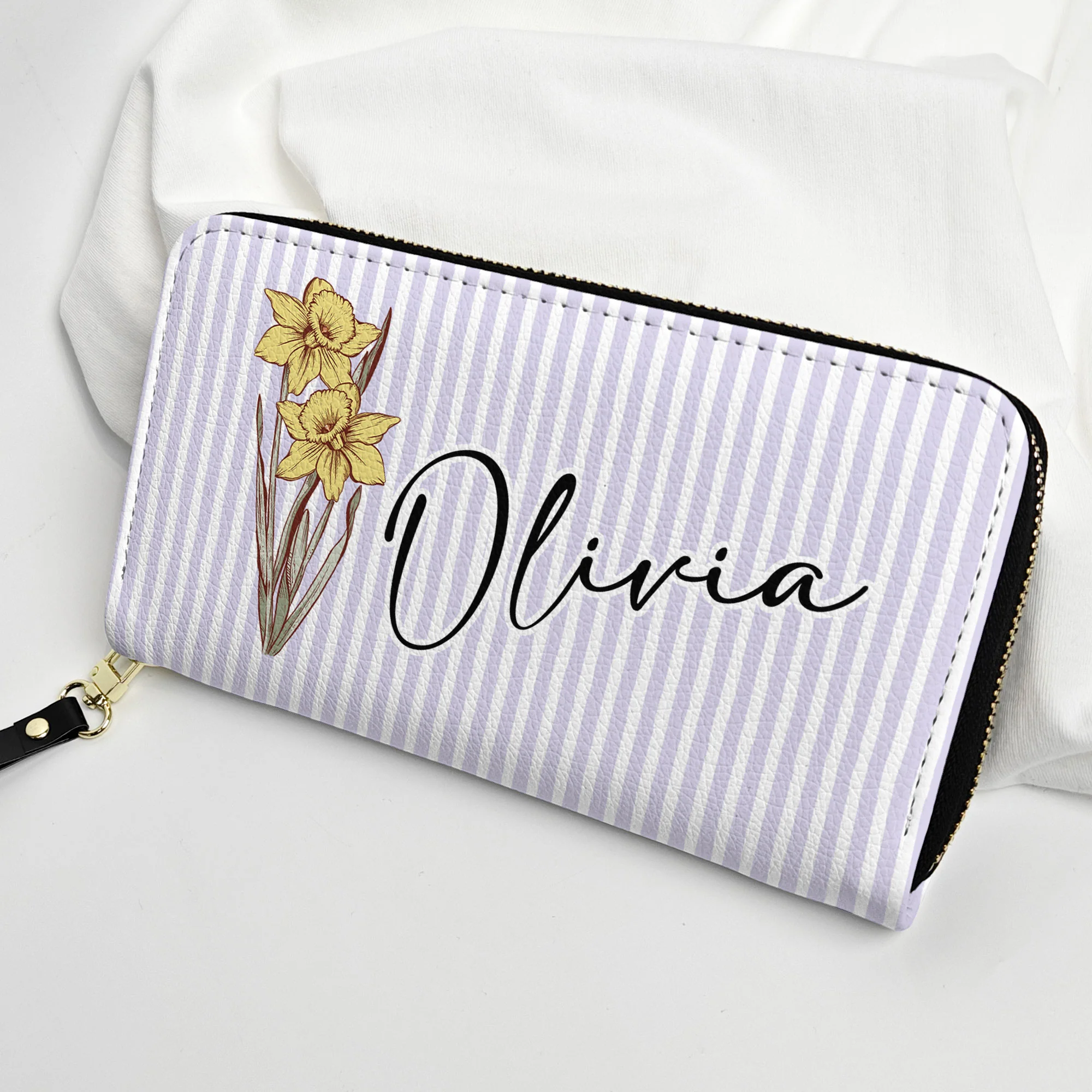 Custom Name & Birth Flower Gift For Her - Personalized Leather Long Wallet - Image 5
