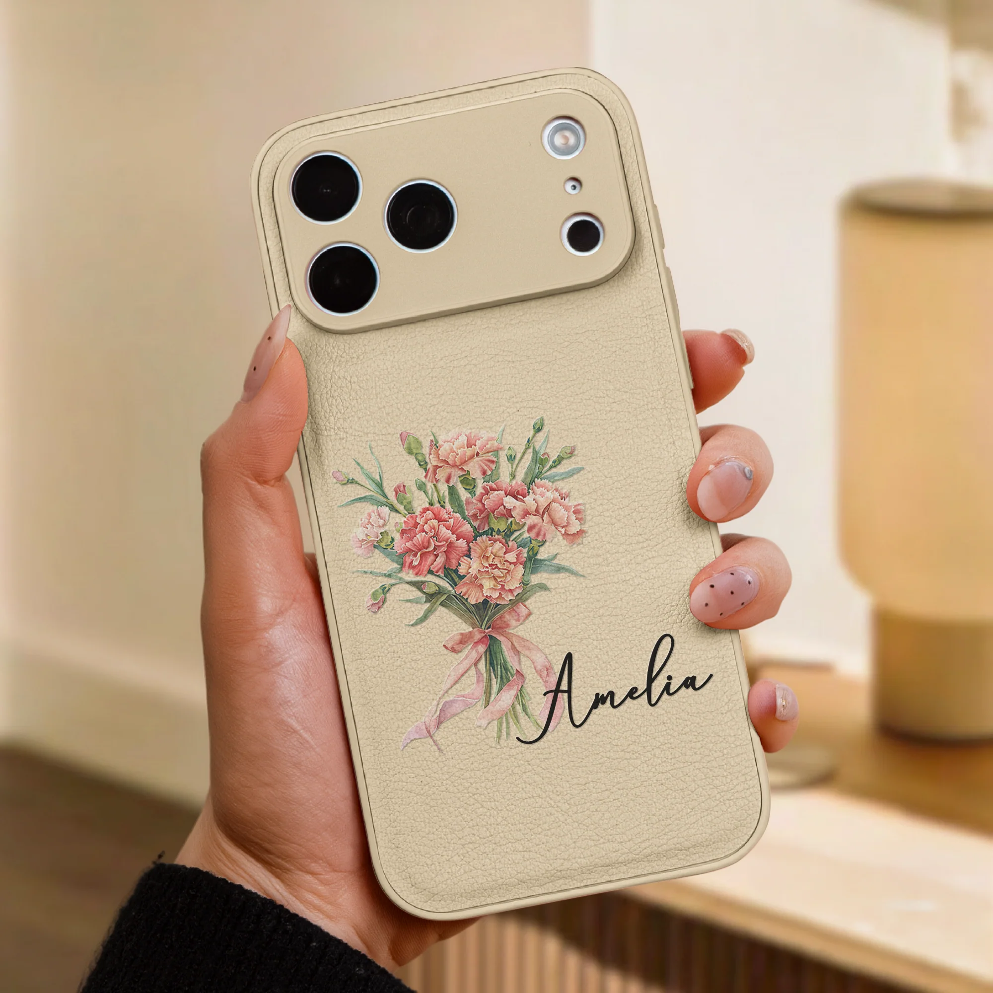 Custom Name & Birth Flower Gifts For Her, Sisters, Daughter, Friends - Personalized Leather Phone Case - Image 3