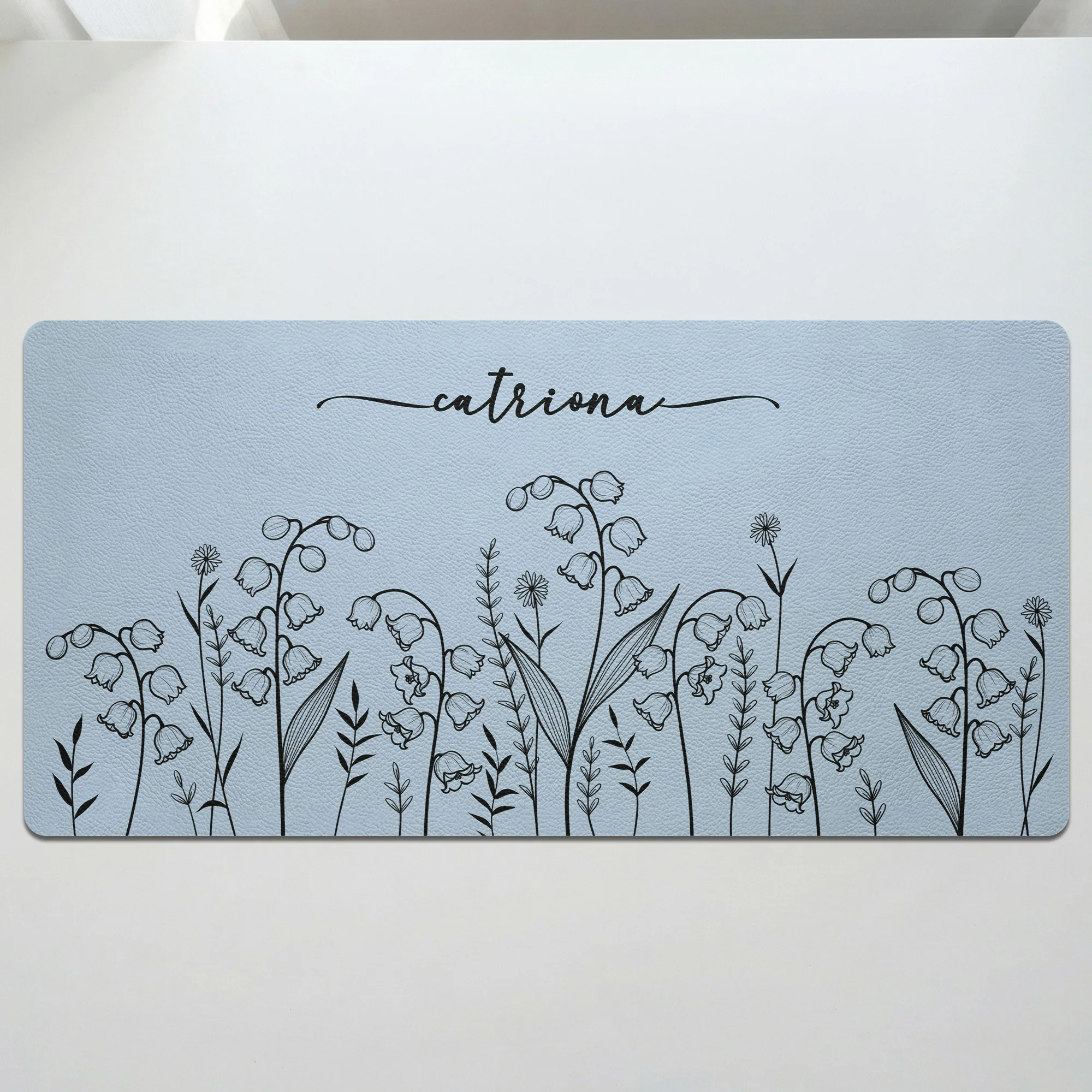 Custom Name Birth Flower Line Art Gift For Her, Friends, Sisters, Coworkers - Personalized Desk Mat - Image 3