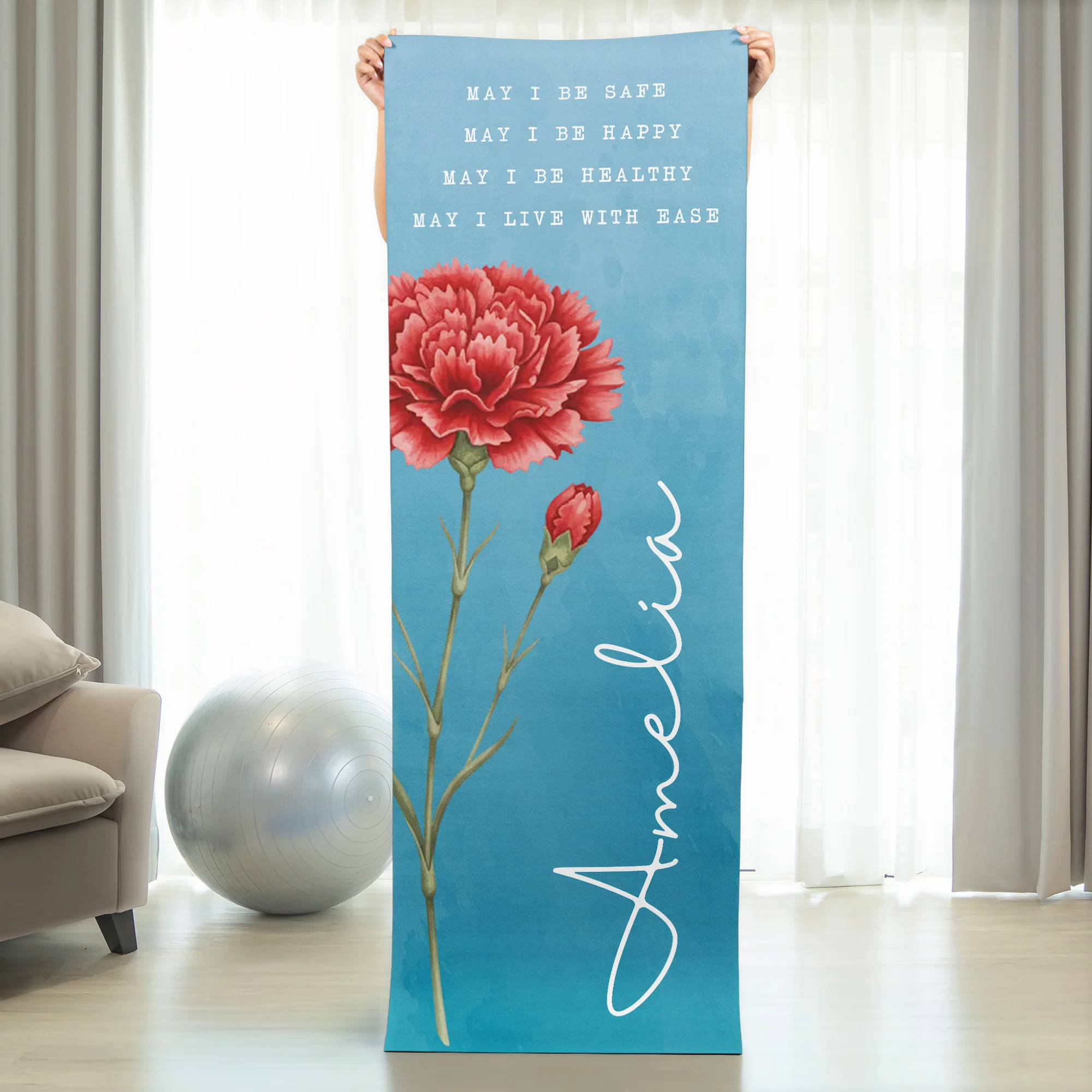 Custom Name, Birth Flower - Personalized Yoga Mat - Image 2