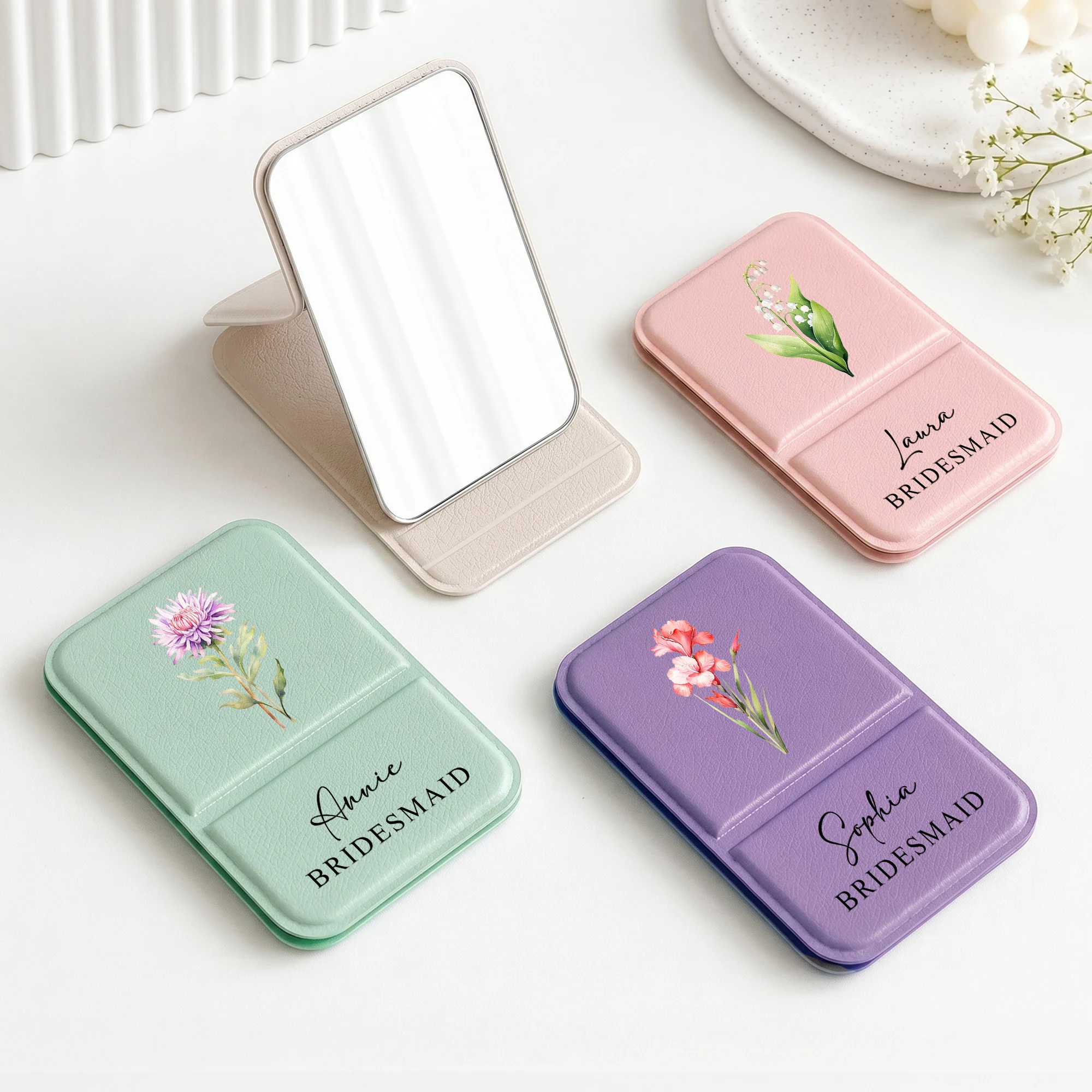 Custom Name & Birth Flower Wedding Gift For Bridesmaid, Gift For Friends, Sisters - Personalized Mirror - Image 2