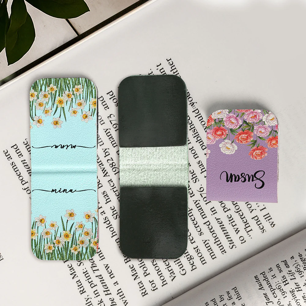 Custom Name & Birth Month Flower For Book Lovers, Book Clubs - Personalized Leather Magnetic Bookmark - Image 2