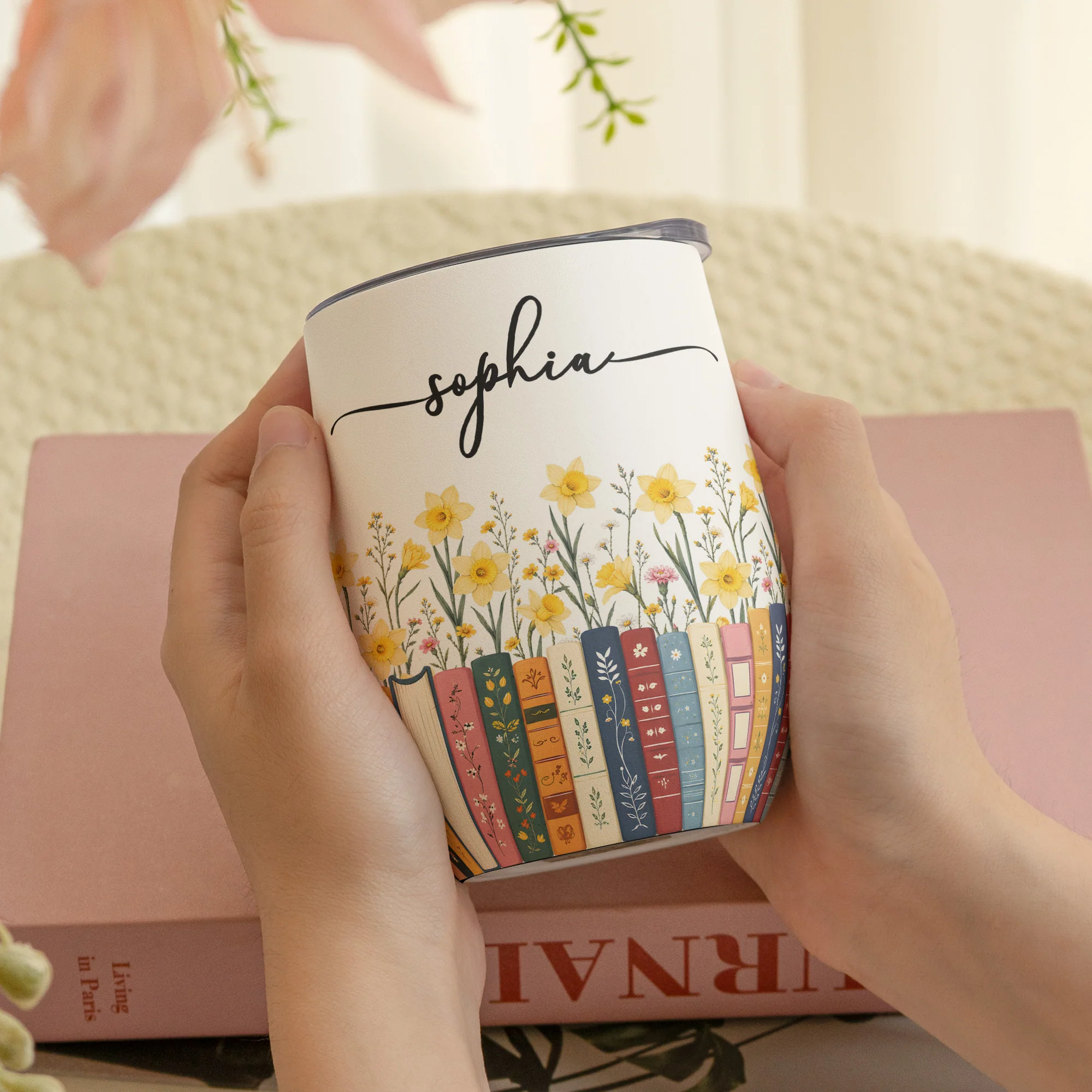 Custom Name & Birthflower For Book Lovers, Book Clubs - Personalized Wine Tumbler - Image 4