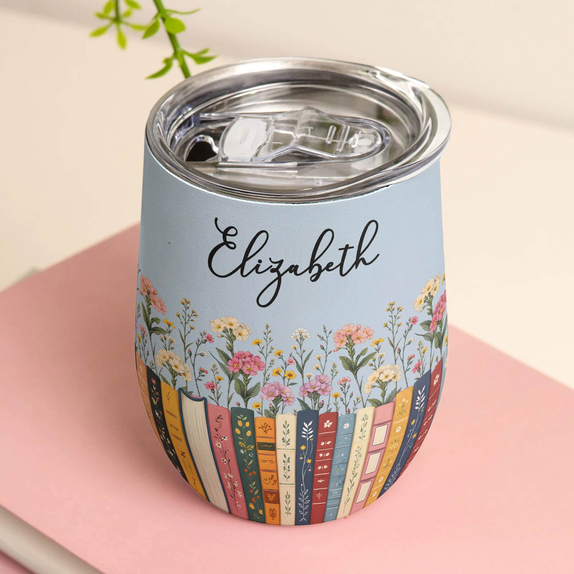 Custom Name & Birthflower For Book Lovers, Book Clubs - Personalized Wine Tumbler - Image 5
