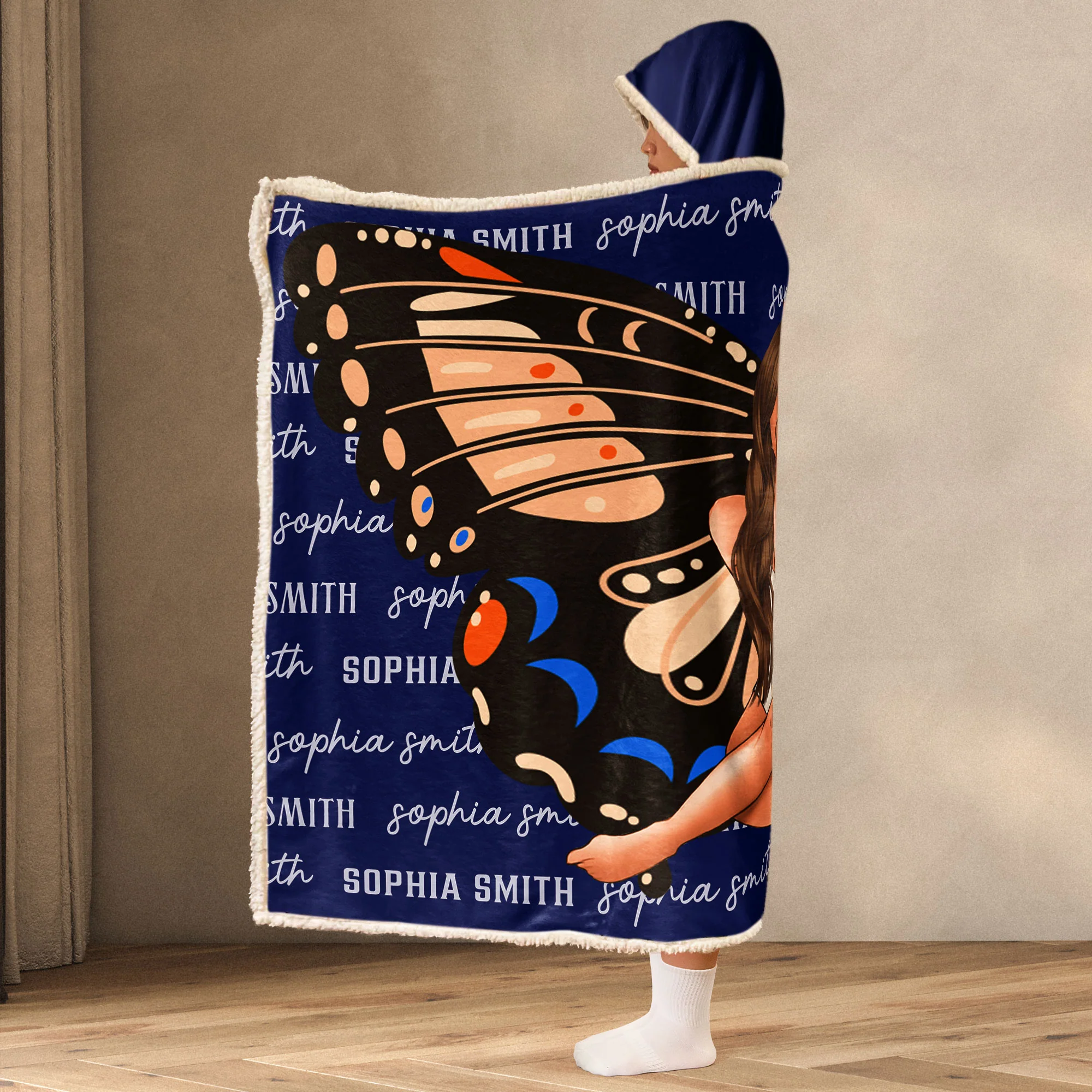 Custom Name Blanket For Her - Personalized Wearable Blanket Hoodie - Image 5