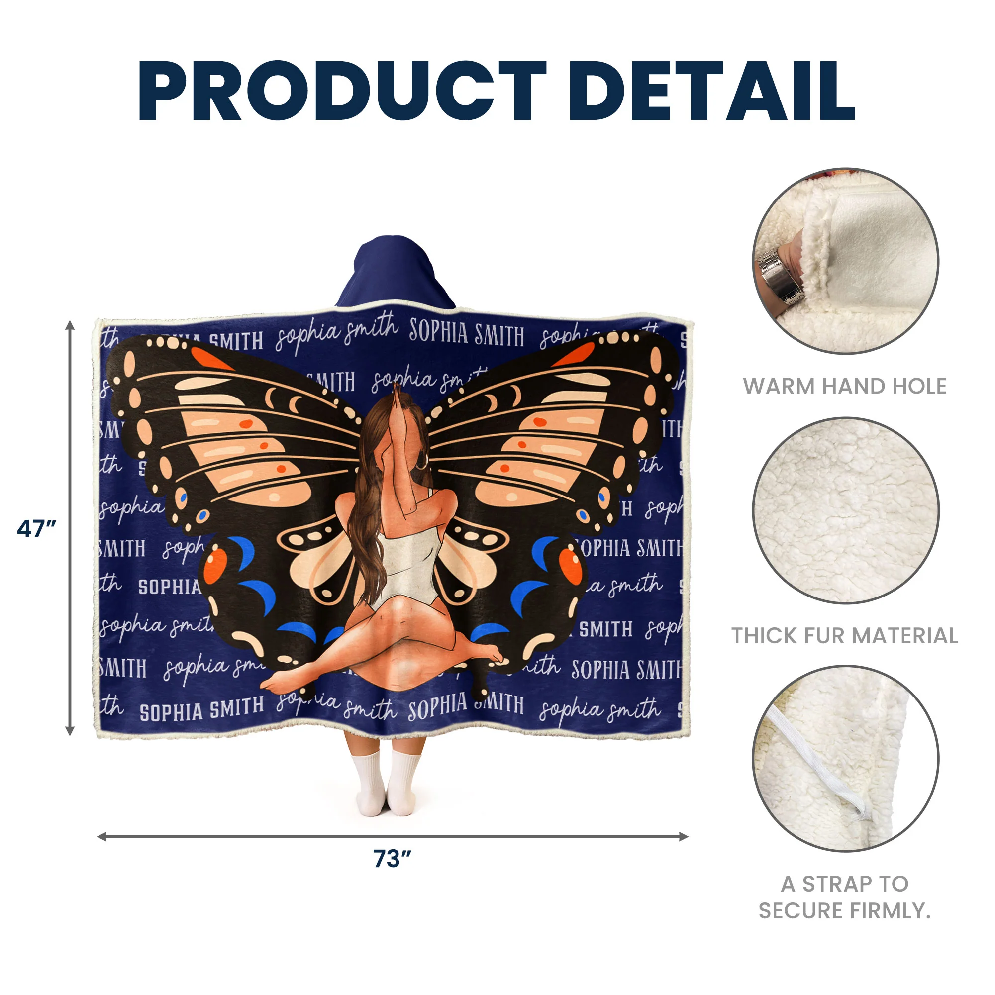 Custom Name Blanket For Her - Personalized Wearable Blanket Hoodie - Image 8