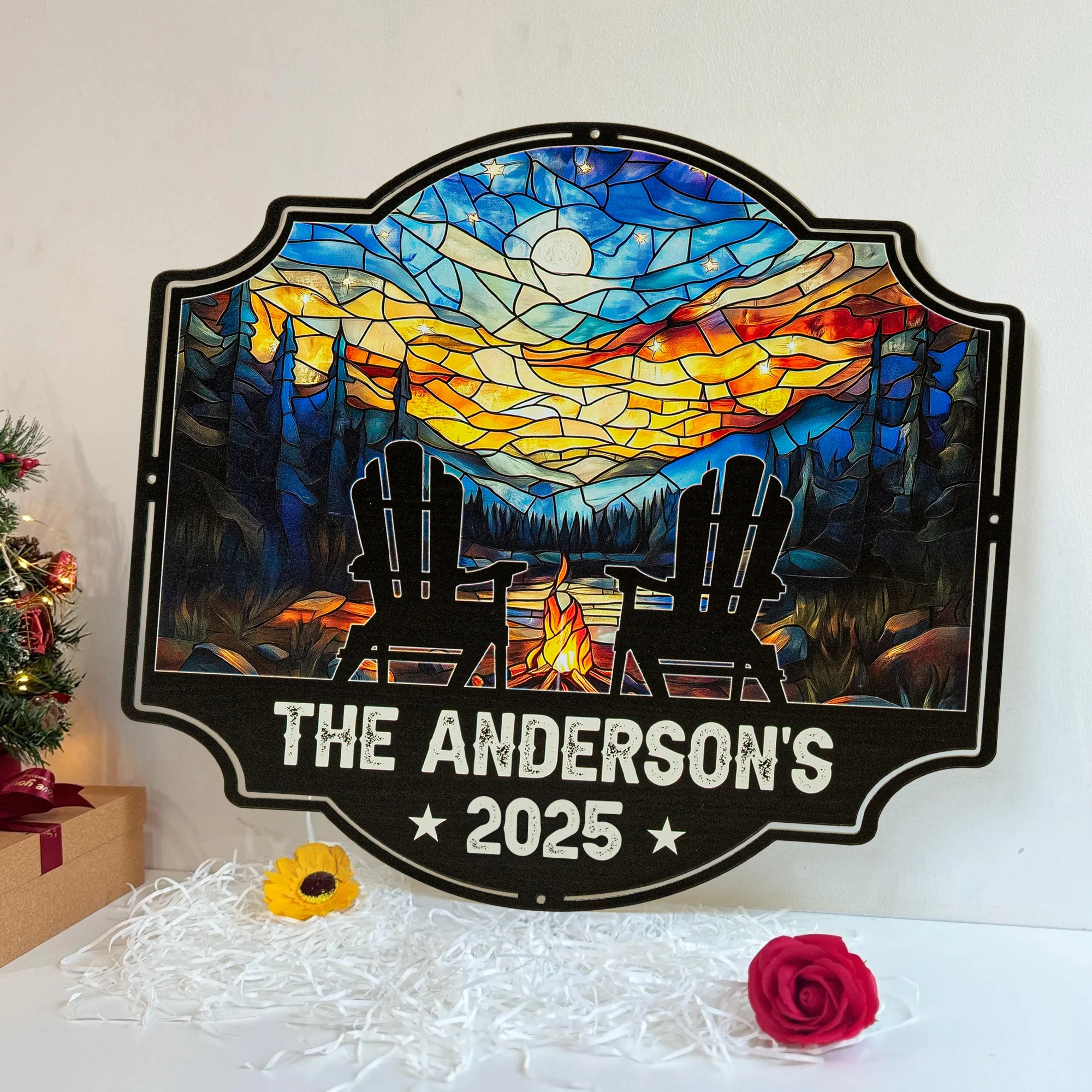 Custom Name Camping Night Sky Stained Glass Print - Personalized Metal Sign - Image 5