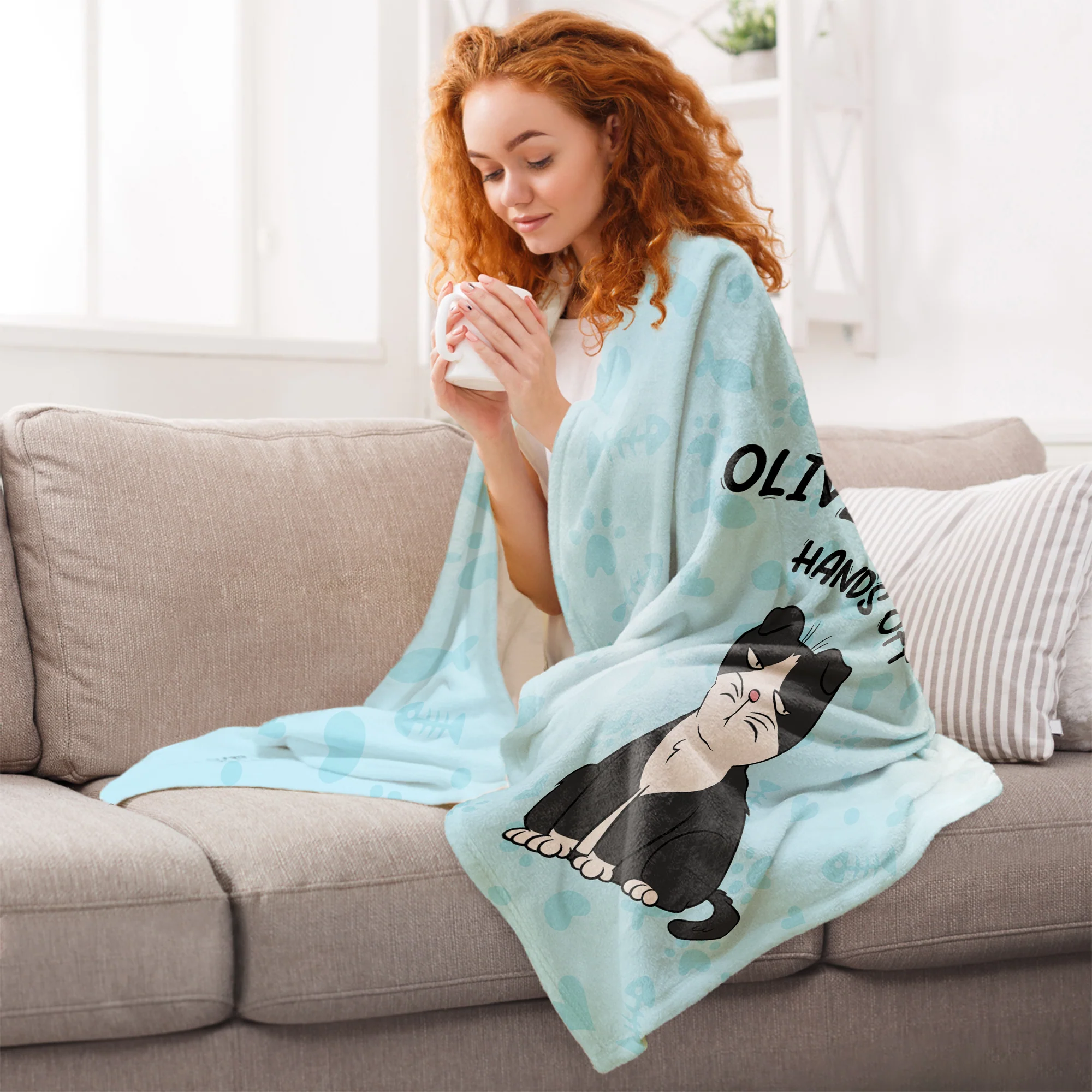 Custom Name Cat Blanket Hands Off For Pet - Personalized Blanket - Image 6