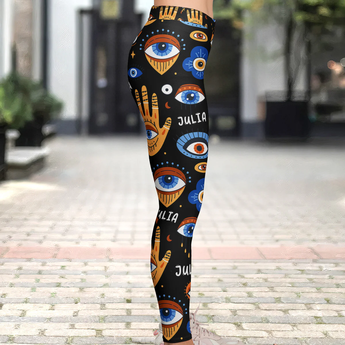 Custom Name Evil Eyes Yoga Lovers Meditation Gift - Personalized Leggings - Image 3