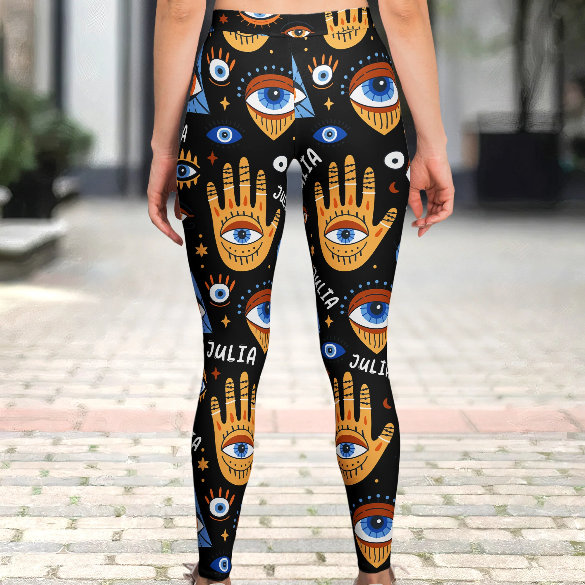 Custom Name Evil Eyes Yoga Lovers Meditation Gift - Personalized Leggings - Image 4