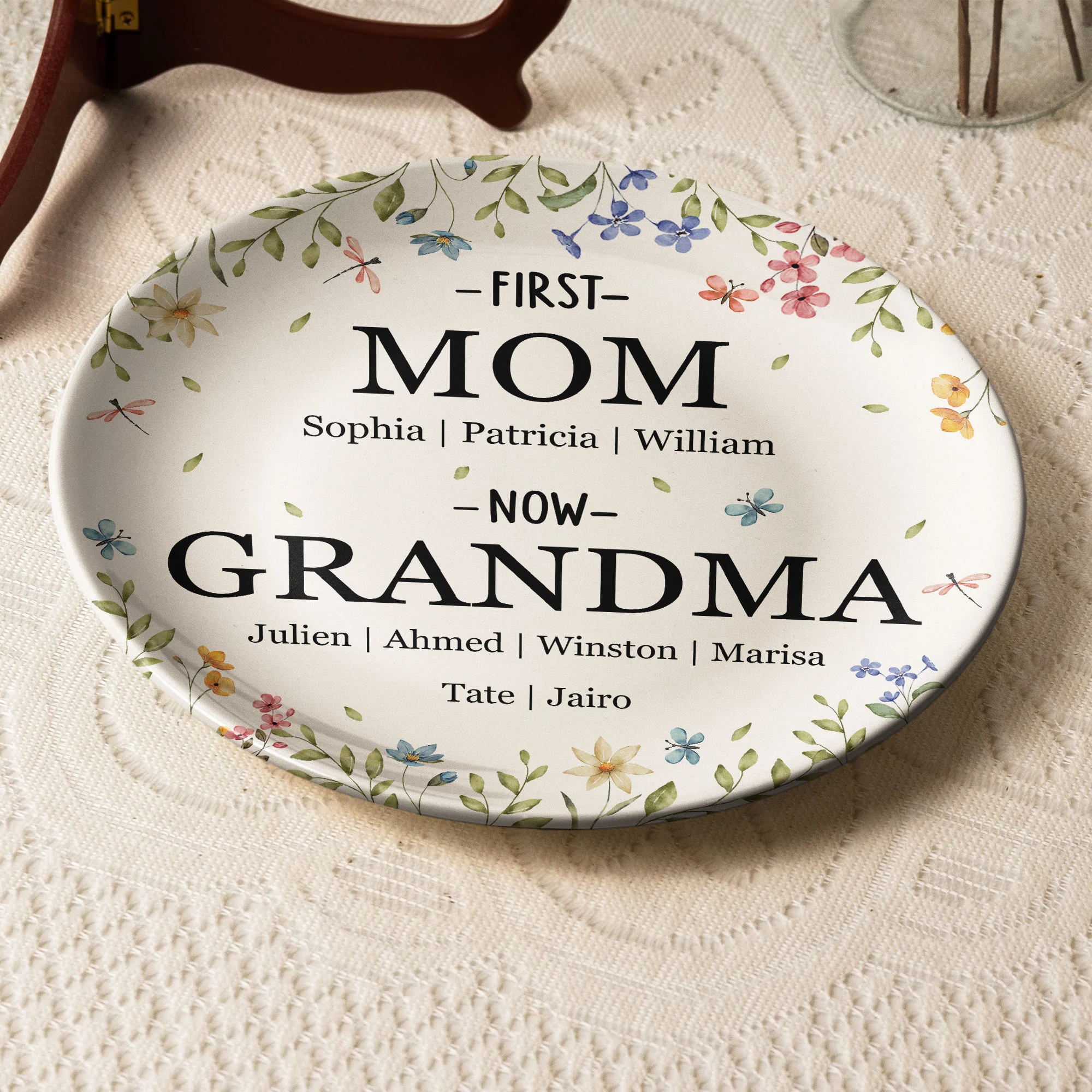 Custom Name First Mom Now Grandma - Personalized Ceramic Plate - Image 4