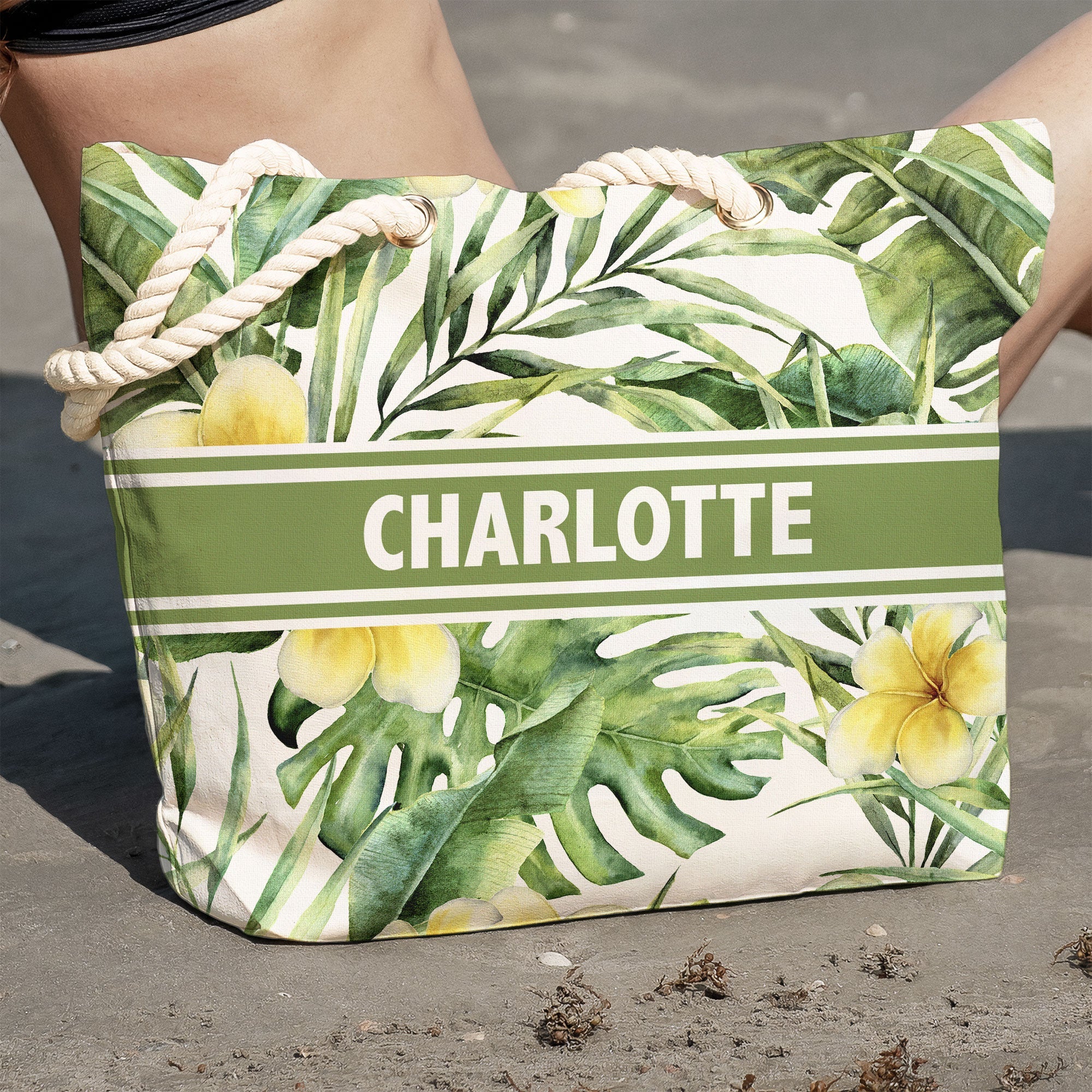 Custom Name Floral Pattern - Personalized Beach Bag - Image 3