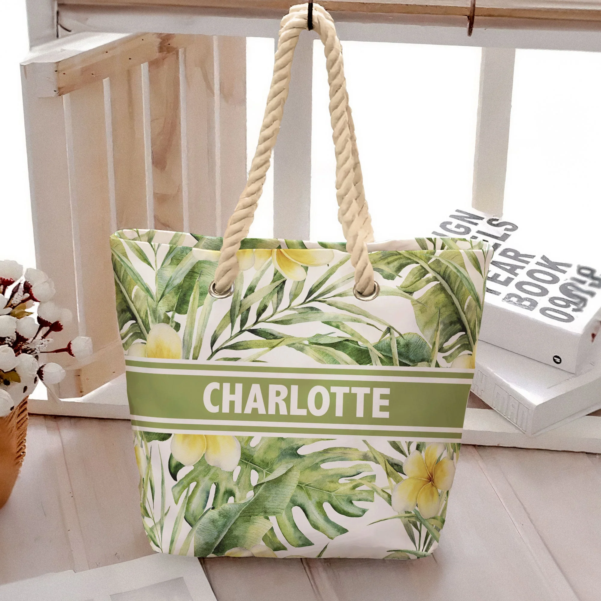 Custom Name Floral Pattern - Personalized Beach Bag - Image 4